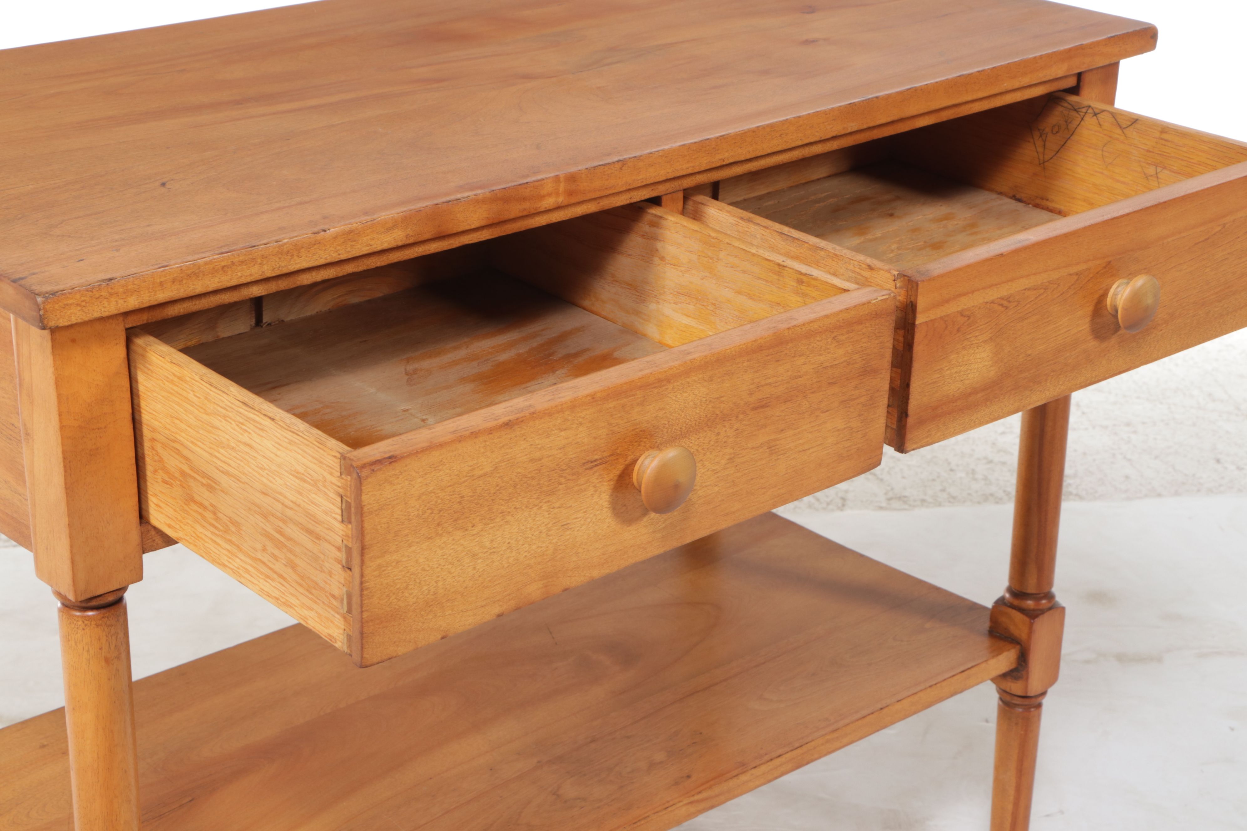 American Sheridan Style Birch Two Drawer Console Table, Mid-20th Century