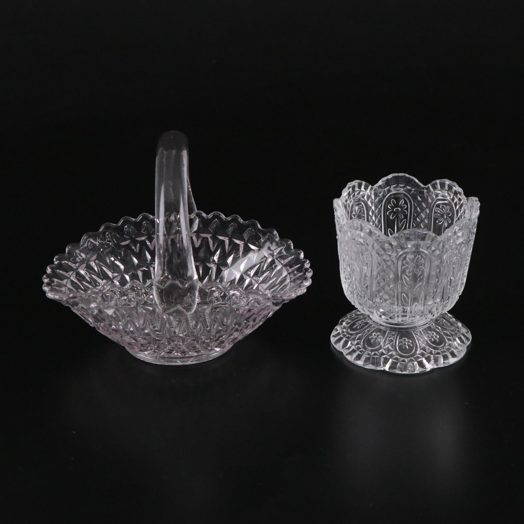 Westmoreland "Della Robbia" Nappy with Avon and Other Pressed Glass Items