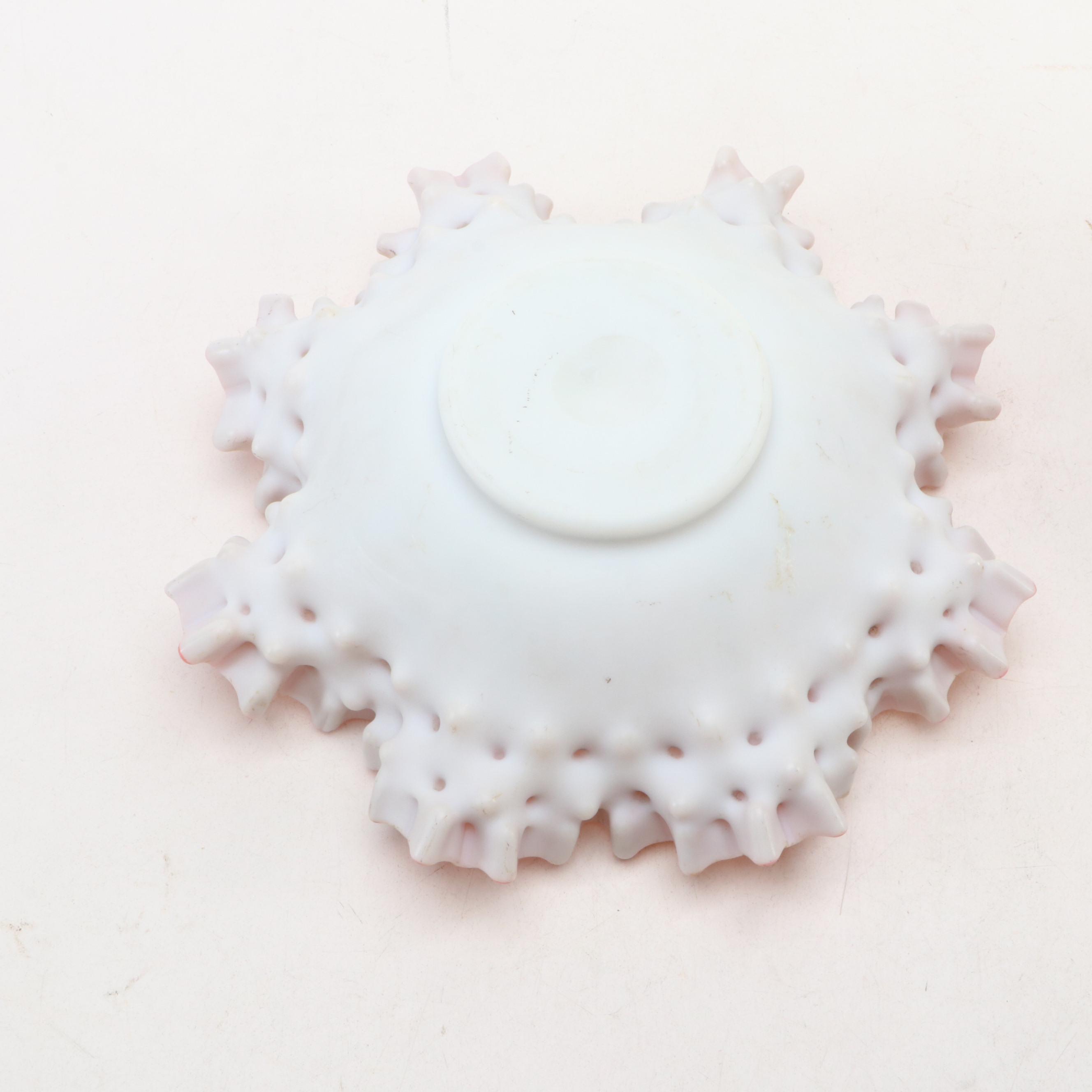 Victorian Hand-Painted Satin Glass Ruffle Rimmed Bowls, Late 19th/ Early 20th C.