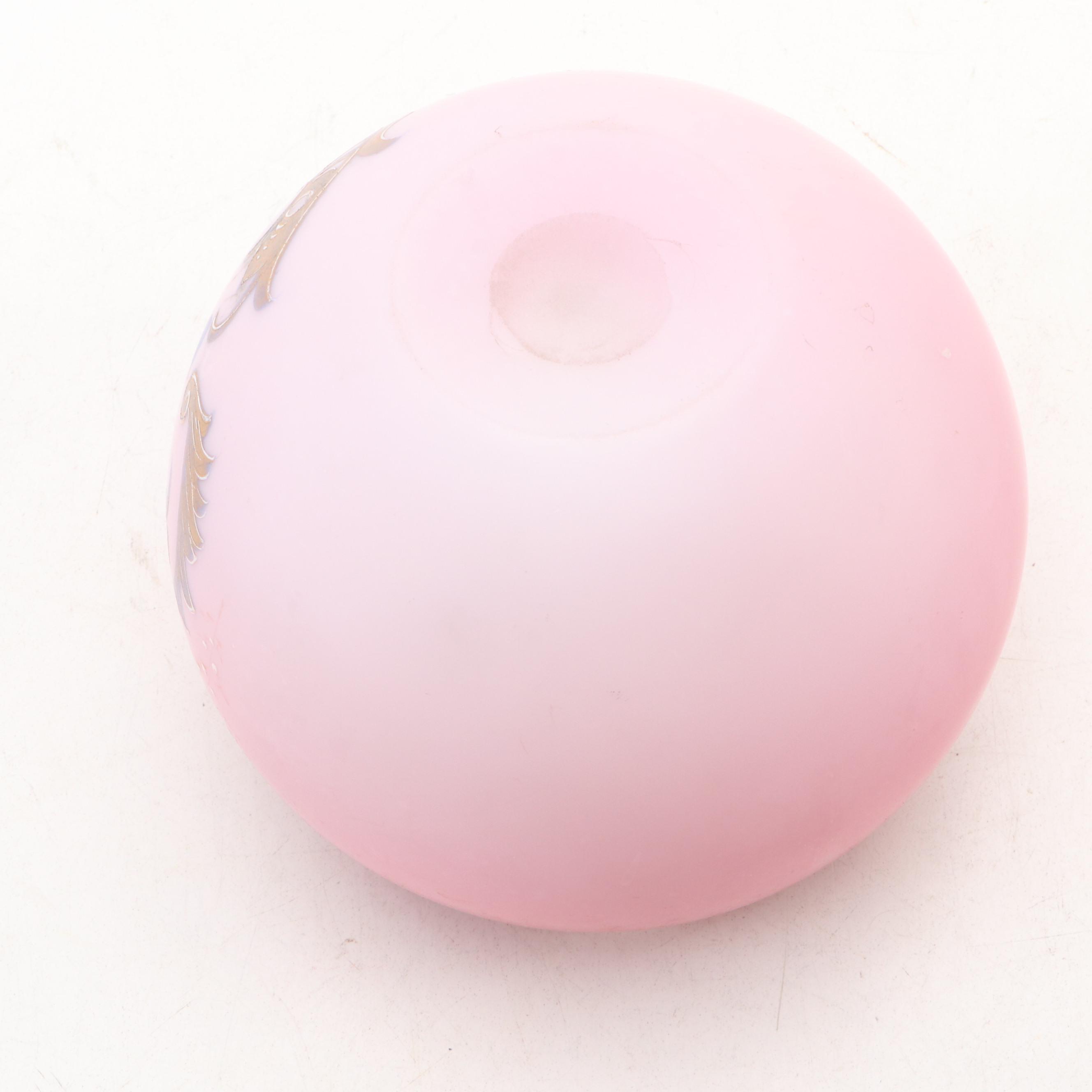 Victorian Hand-Painted Satin Glass Ruffle Rimmed Bowls, Late 19th/ Early 20th C.