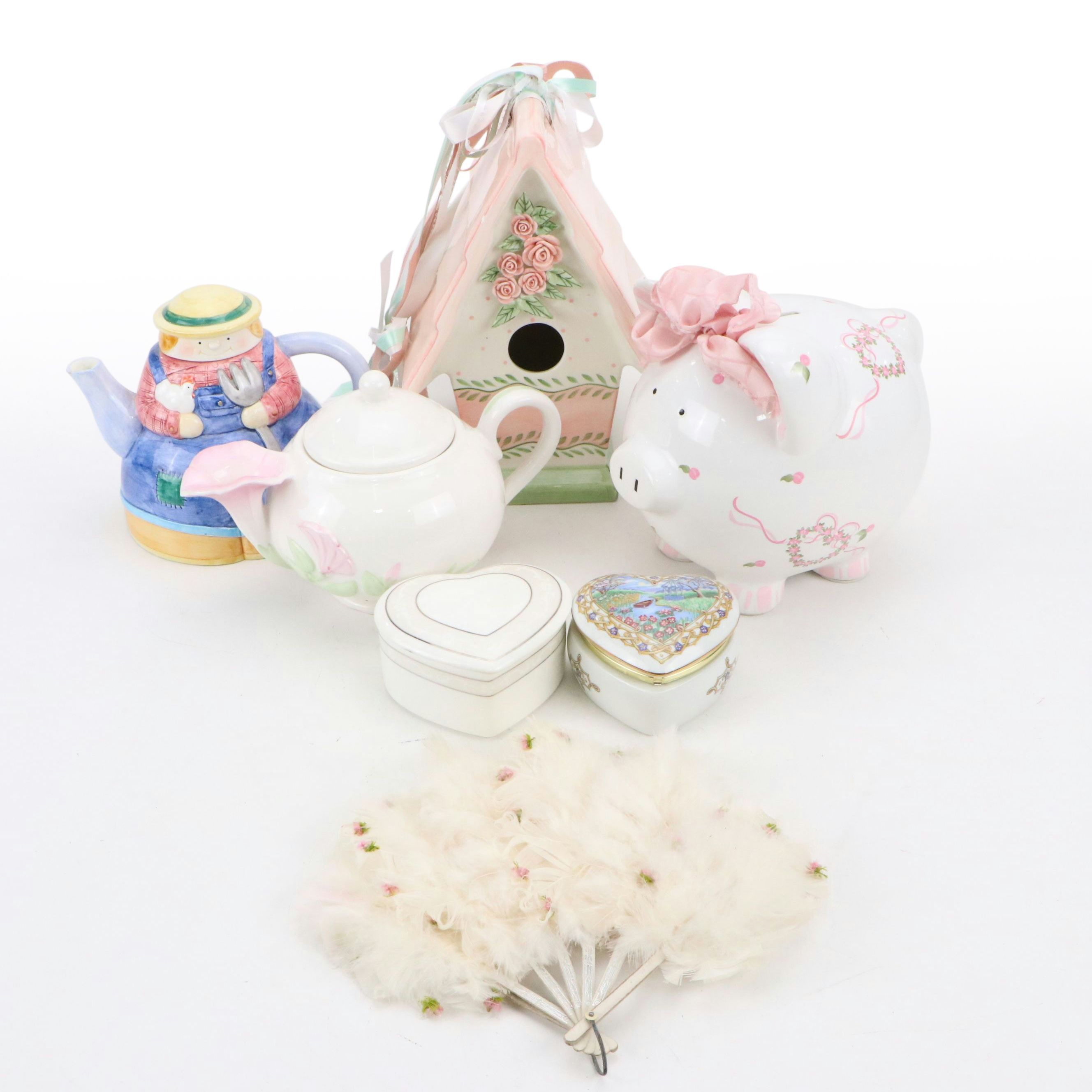 Wedgwood "Icing" Bone China Lidded Dish with Other Teapots and Décor