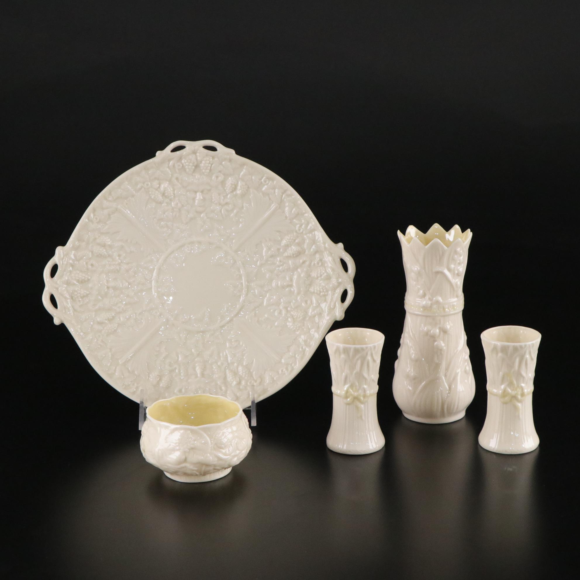 Belleek Porcelain "Lily of the Valley" Vase and Four More Items