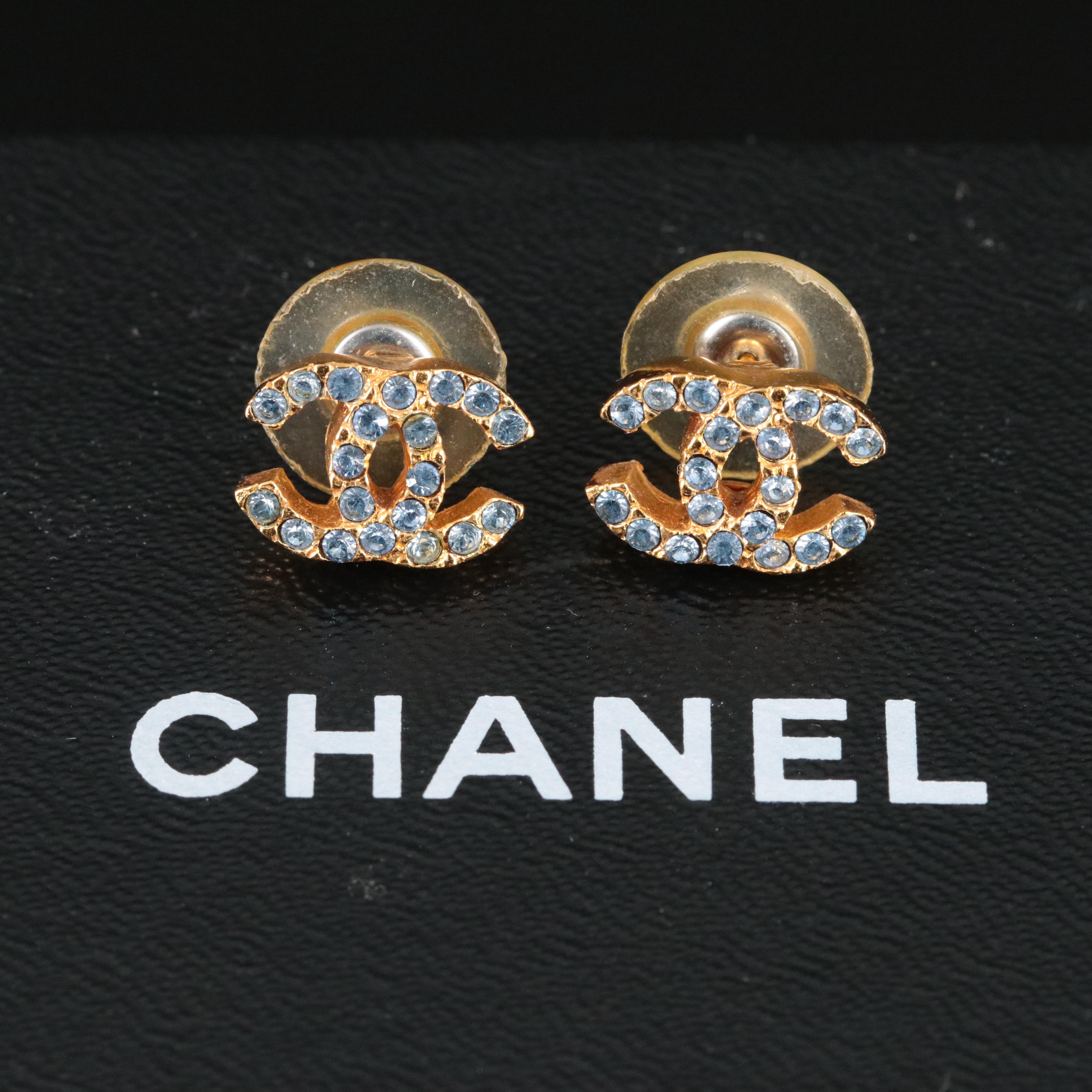 Chanel CC Blue Crystal Earrings