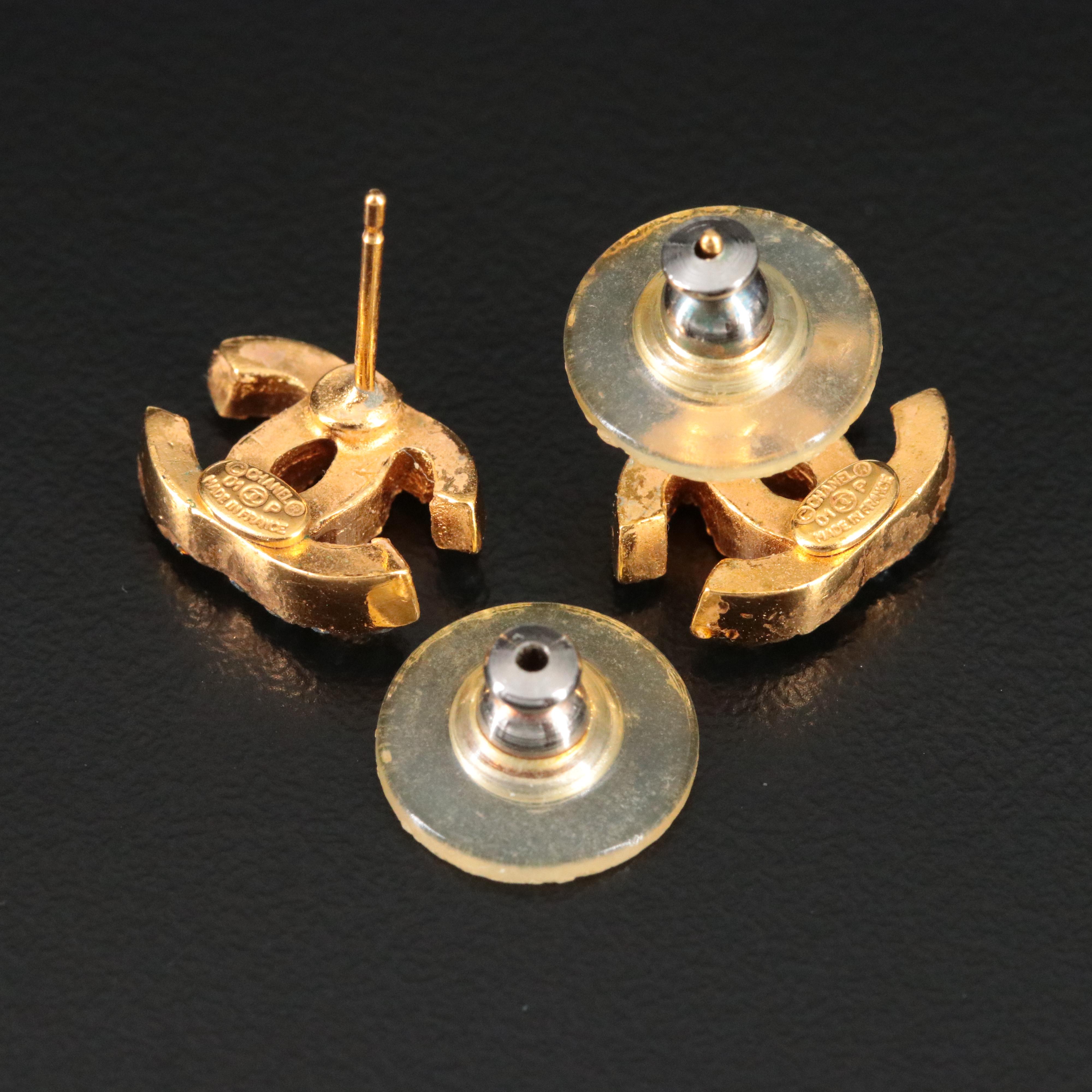 Chanel CC Blue Crystal Earrings