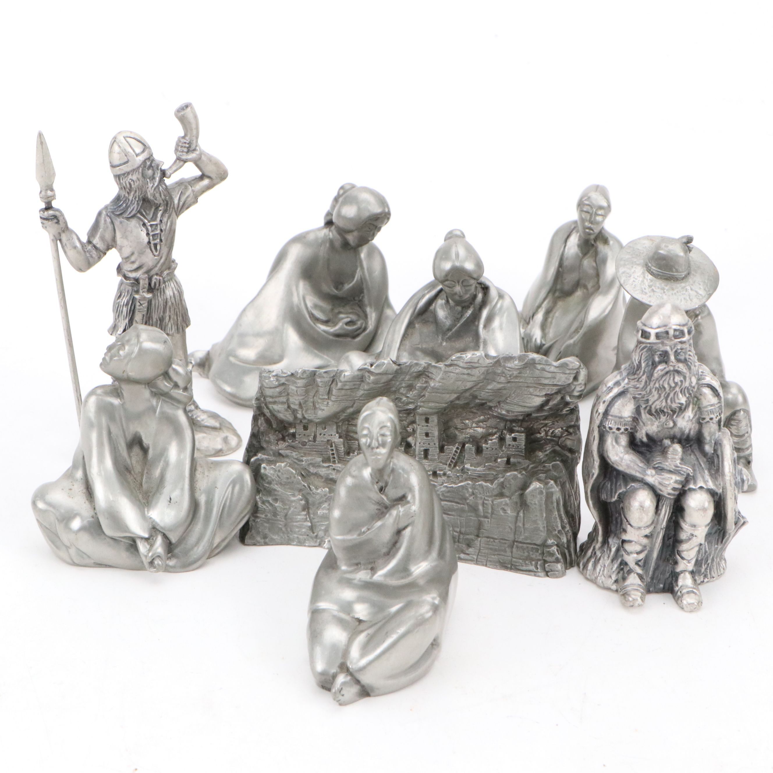 S.S.I. Pewter Navajo Figures and Puebloan Cliff Village with Pewter Danes