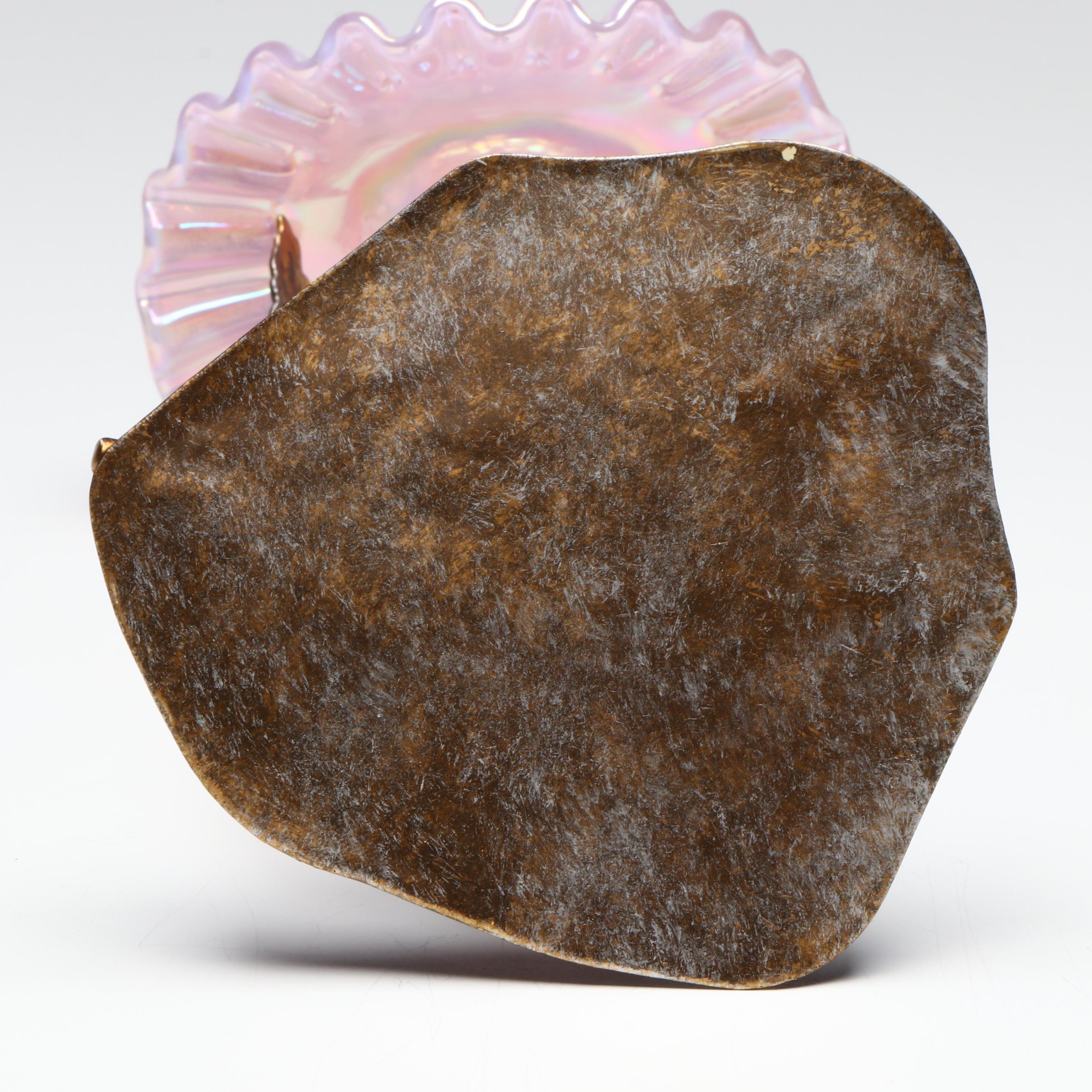 Fenton Jack-in-the-Pulpit Pink Iridescent Glass and Metal Vine Epergne