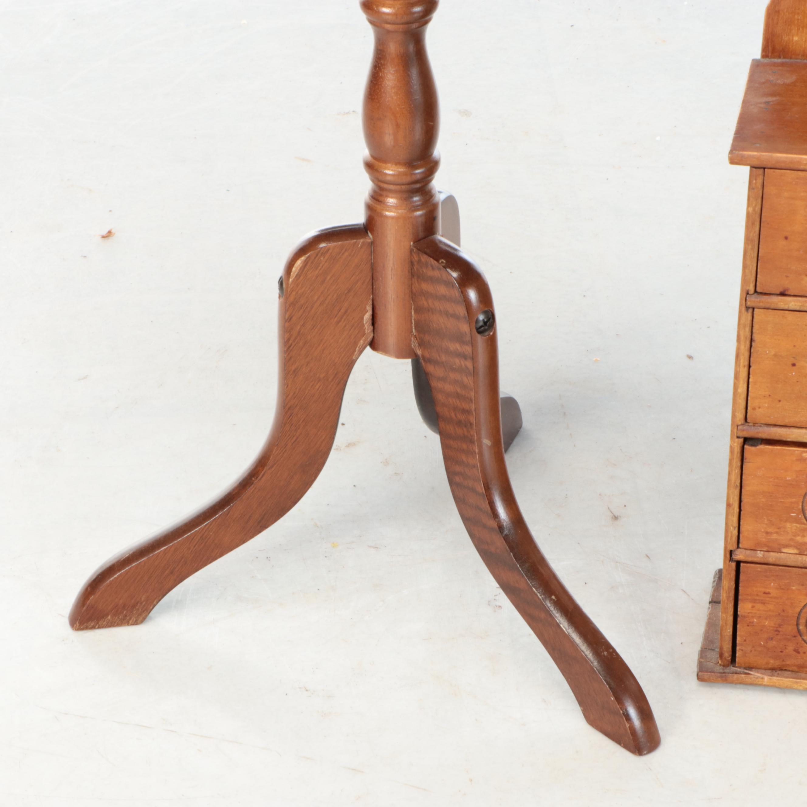 Queen Anne Style Wood Side Table With Wooden Apothecary Cabinet