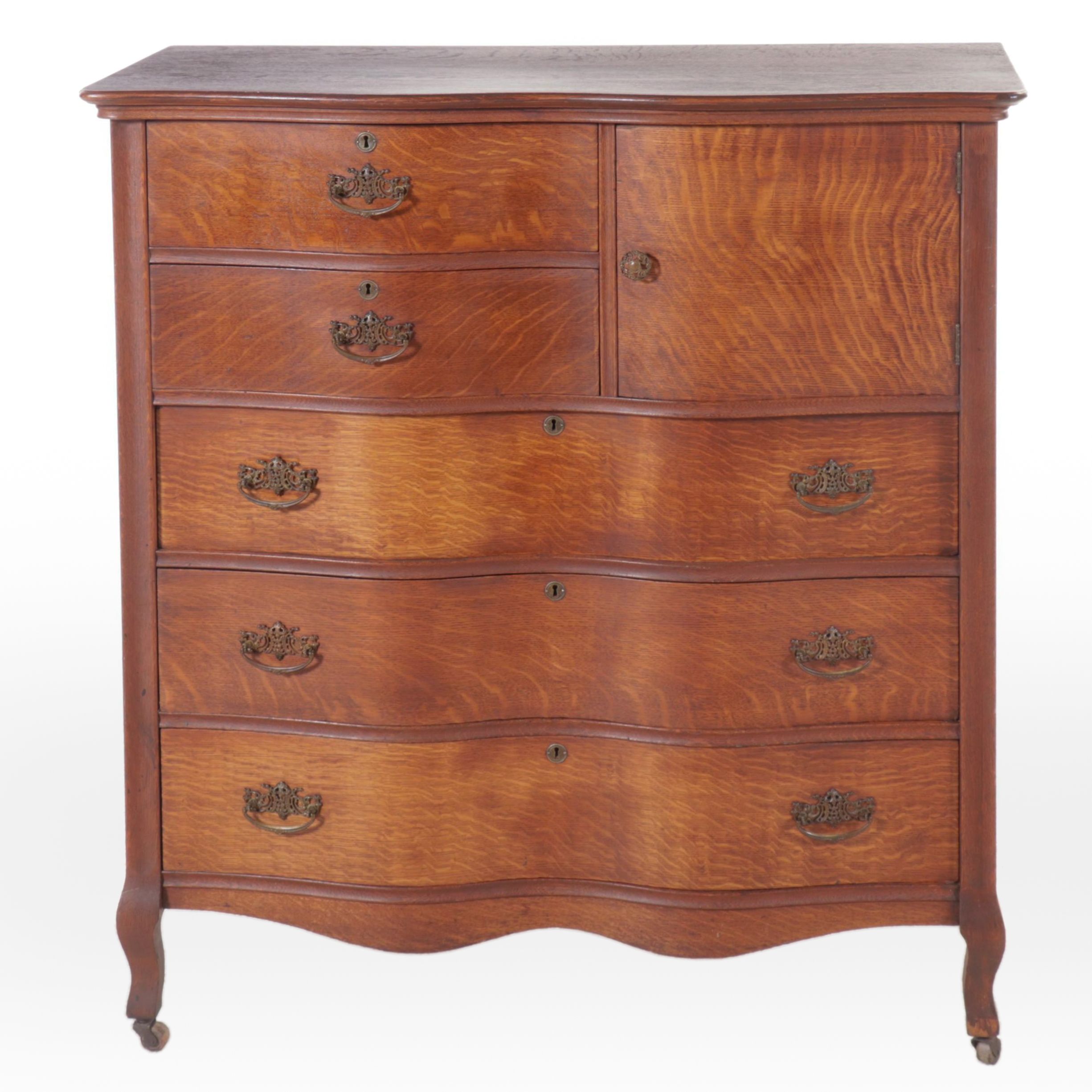 Victorian Serpentine Front Oak Bonnet Chest