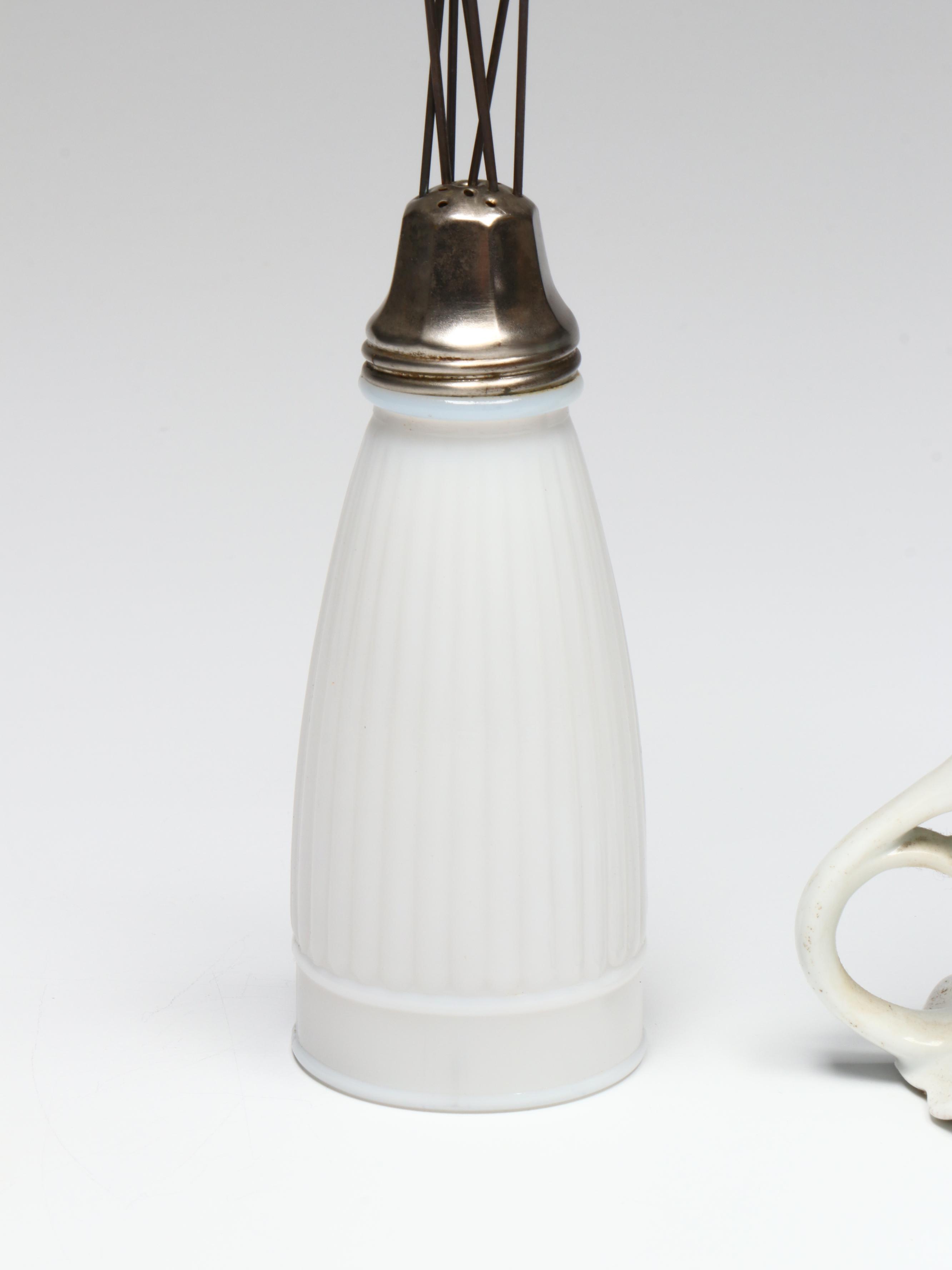 Art Nouveau and Late Victorian Hat Pins in Porcelain and Milk Glass Holders