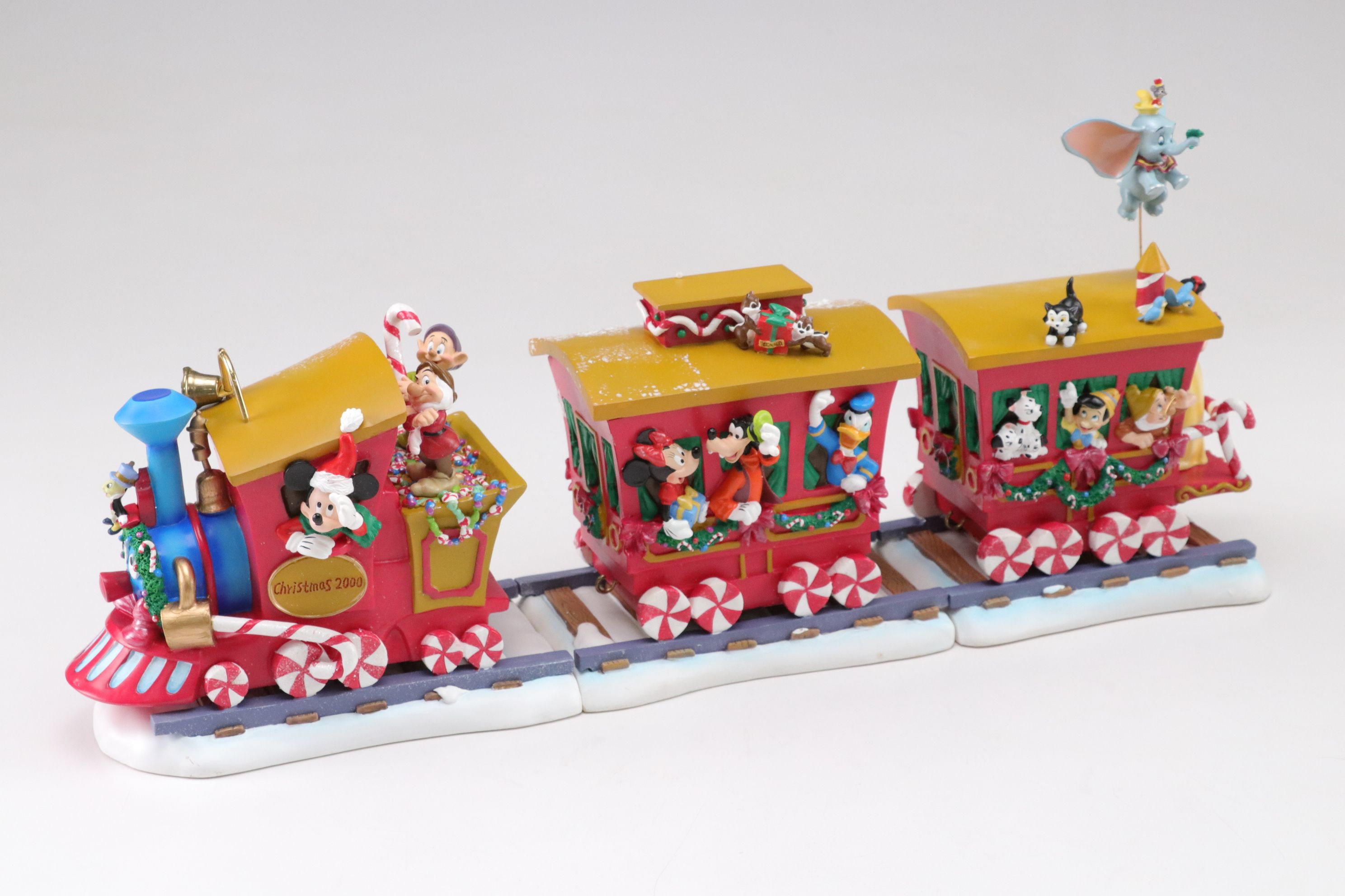 Hallmark Disney Christmas Musical Train Set 2000 with John Deere Firetruck Bank