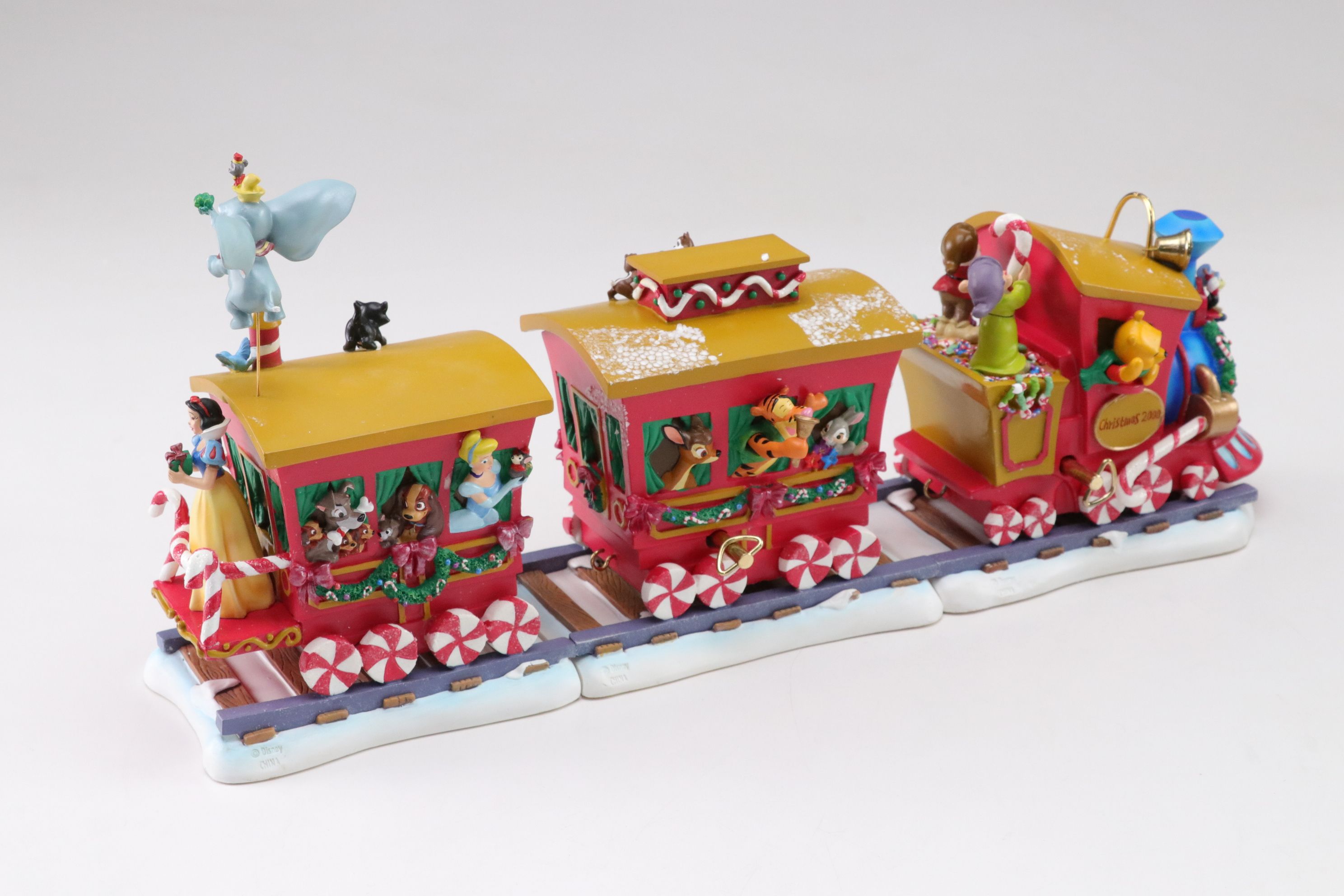 Hallmark Disney Christmas Musical Train Set 2000 with John Deere Firetruck Bank