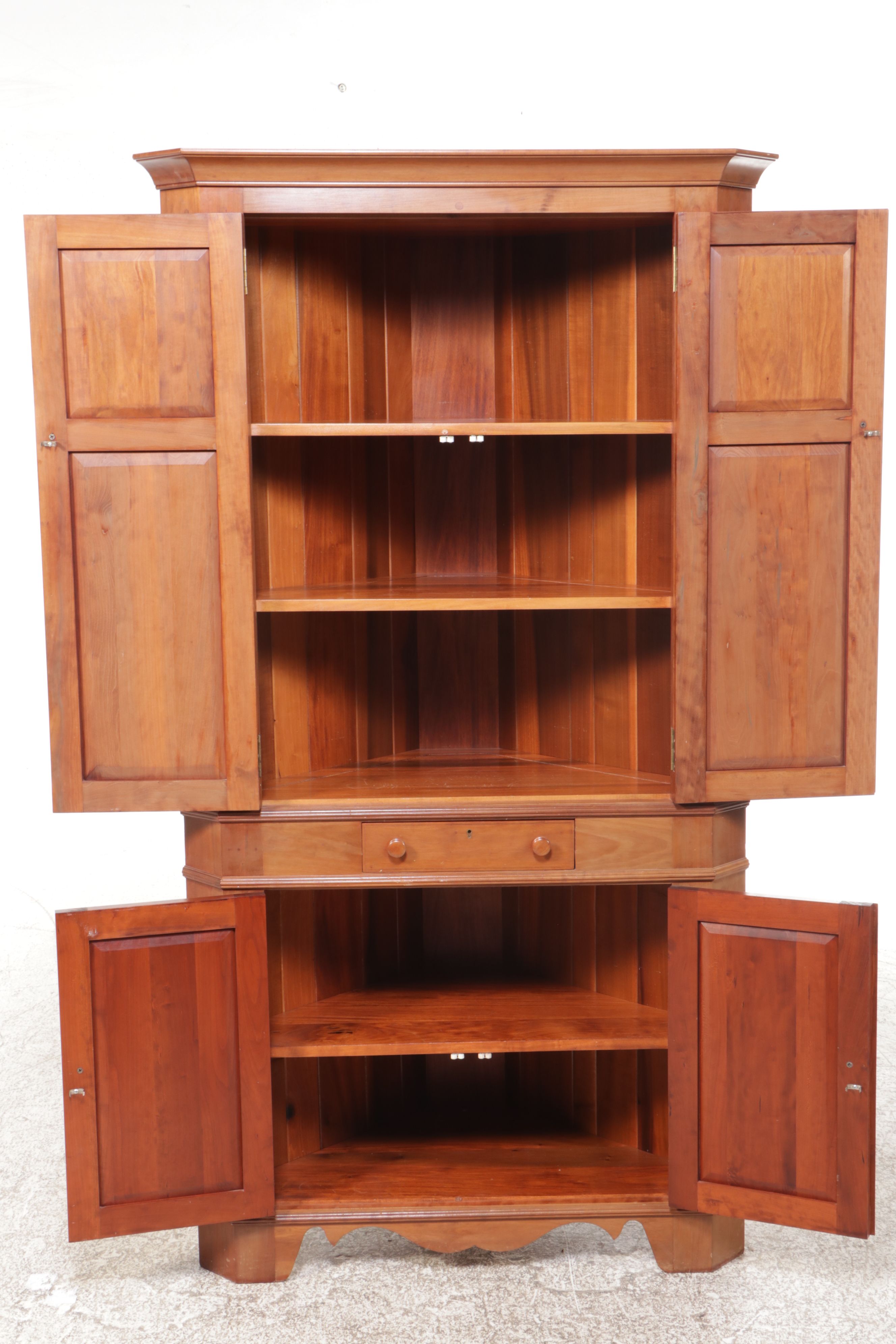 American Federal Style Cherry Corner Cabinet, Late 20th Century