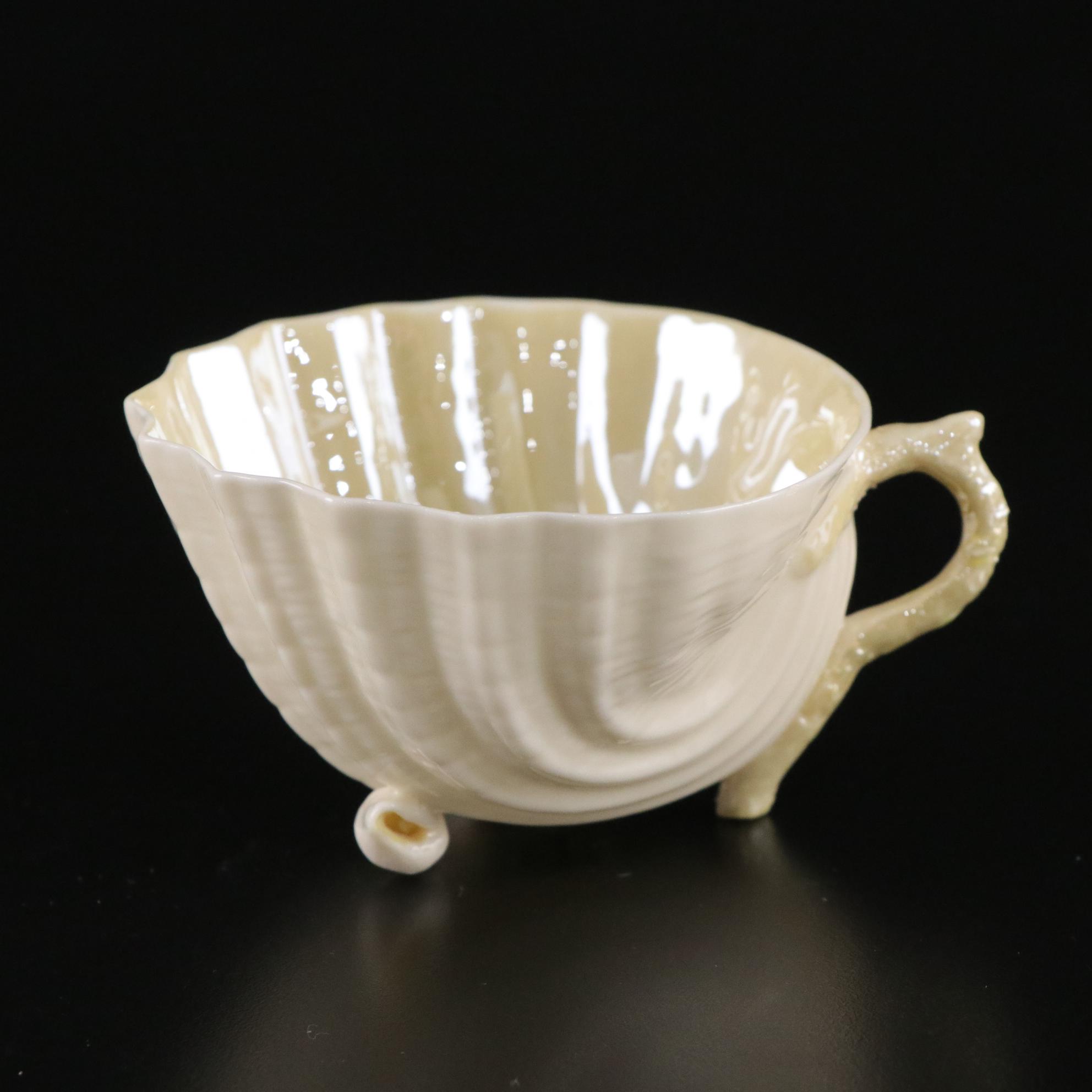 Belleek Porcelain "Neptune" Teacup, Creamer, Sugar, and Toothpick Holder