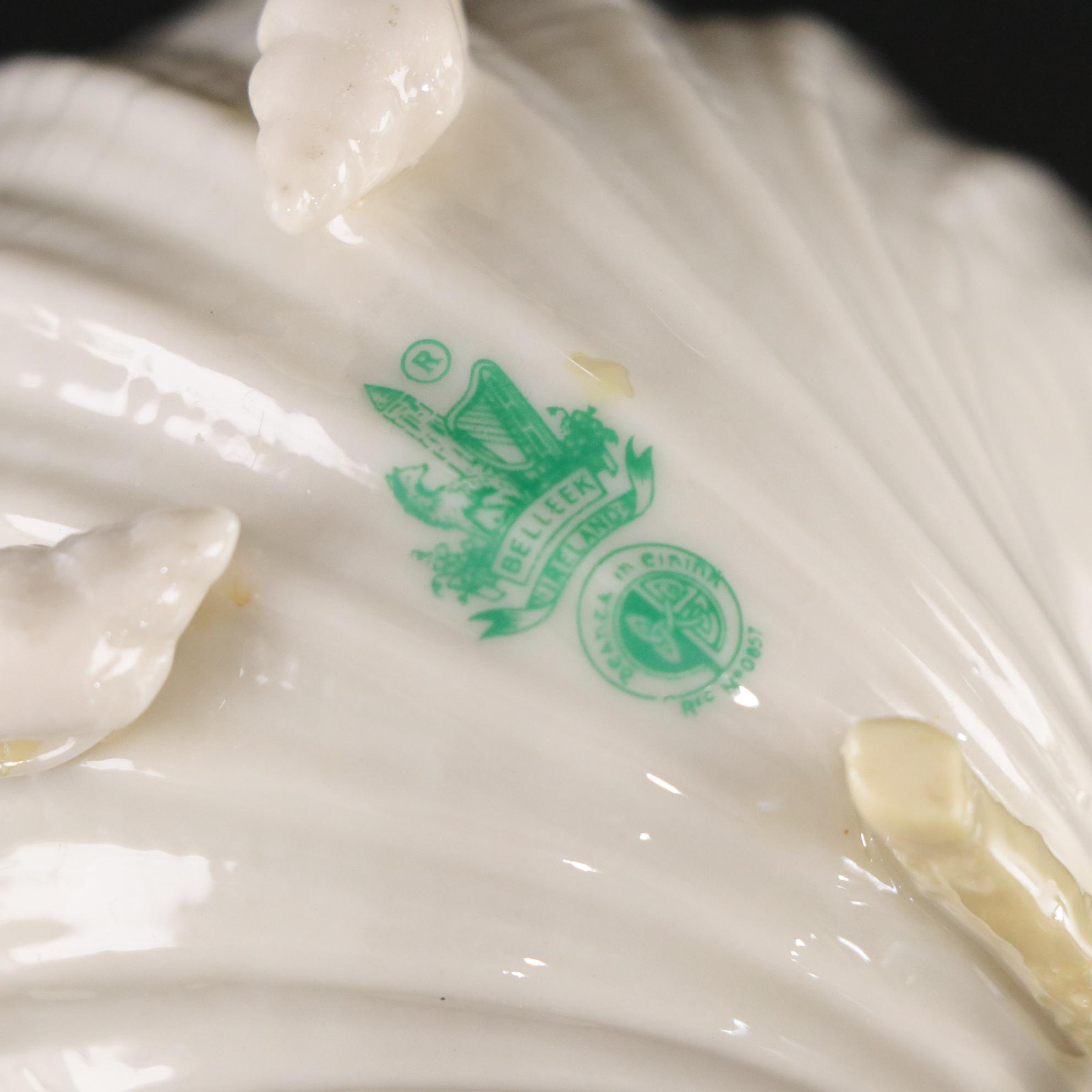 Belleek Porcelain "Neptune" Teacup, Creamer, Sugar, and Toothpick Holder