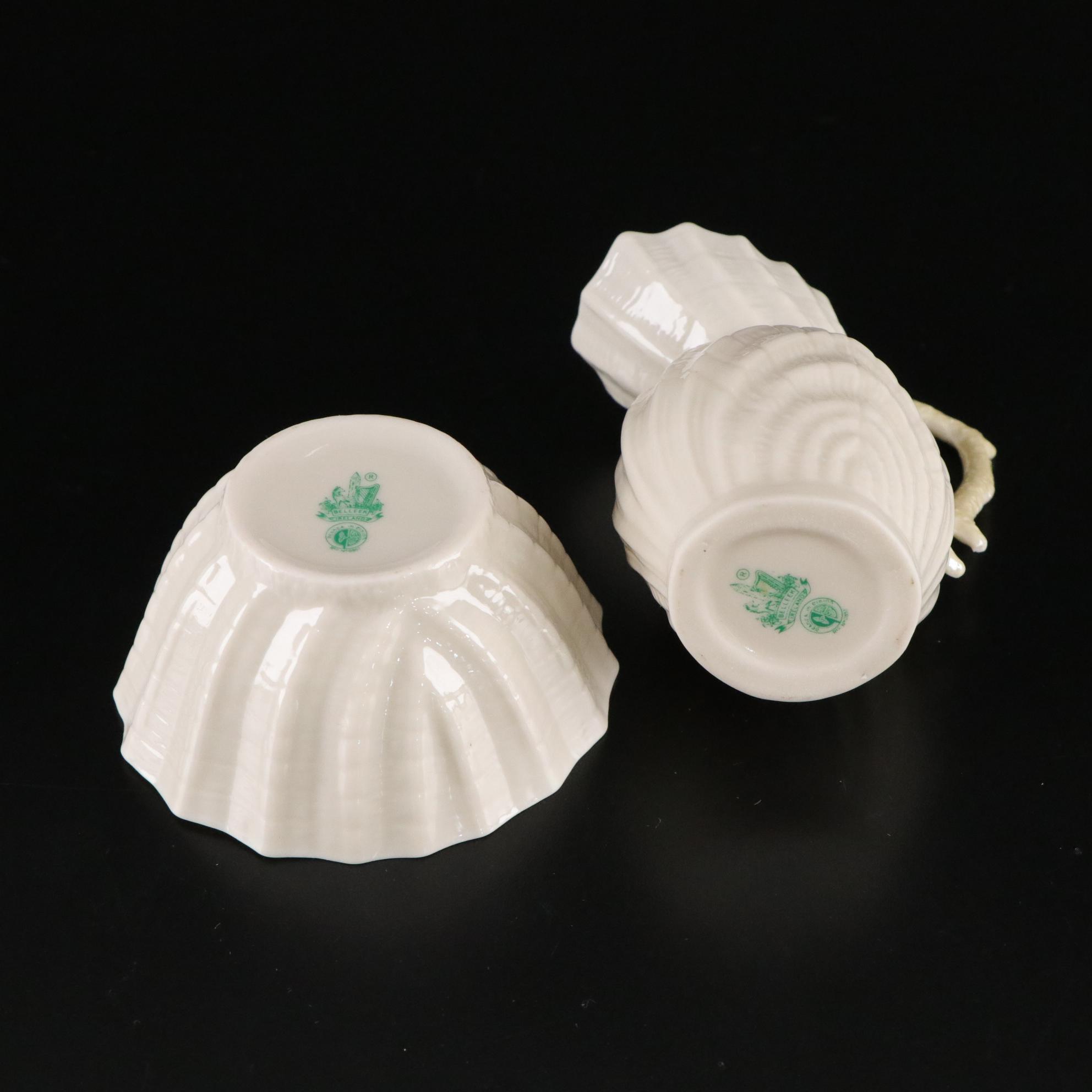 Belleek Porcelain "Neptune" Teacup, Creamer, Sugar, and Toothpick Holder