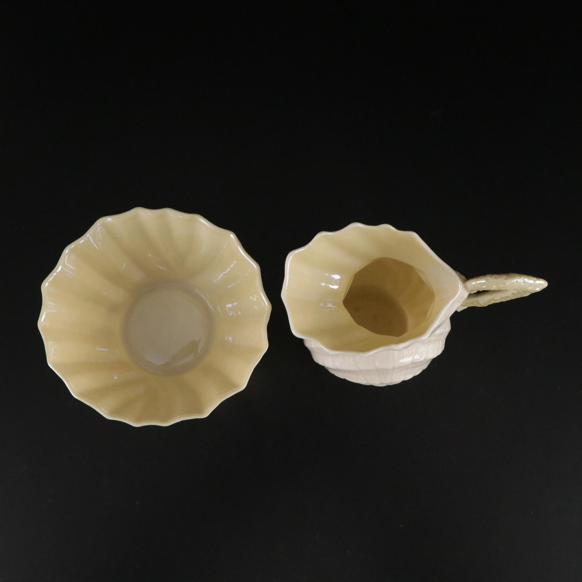 Belleek Porcelain "Neptune" Teacup, Creamer, Sugar, and Toothpick Holder