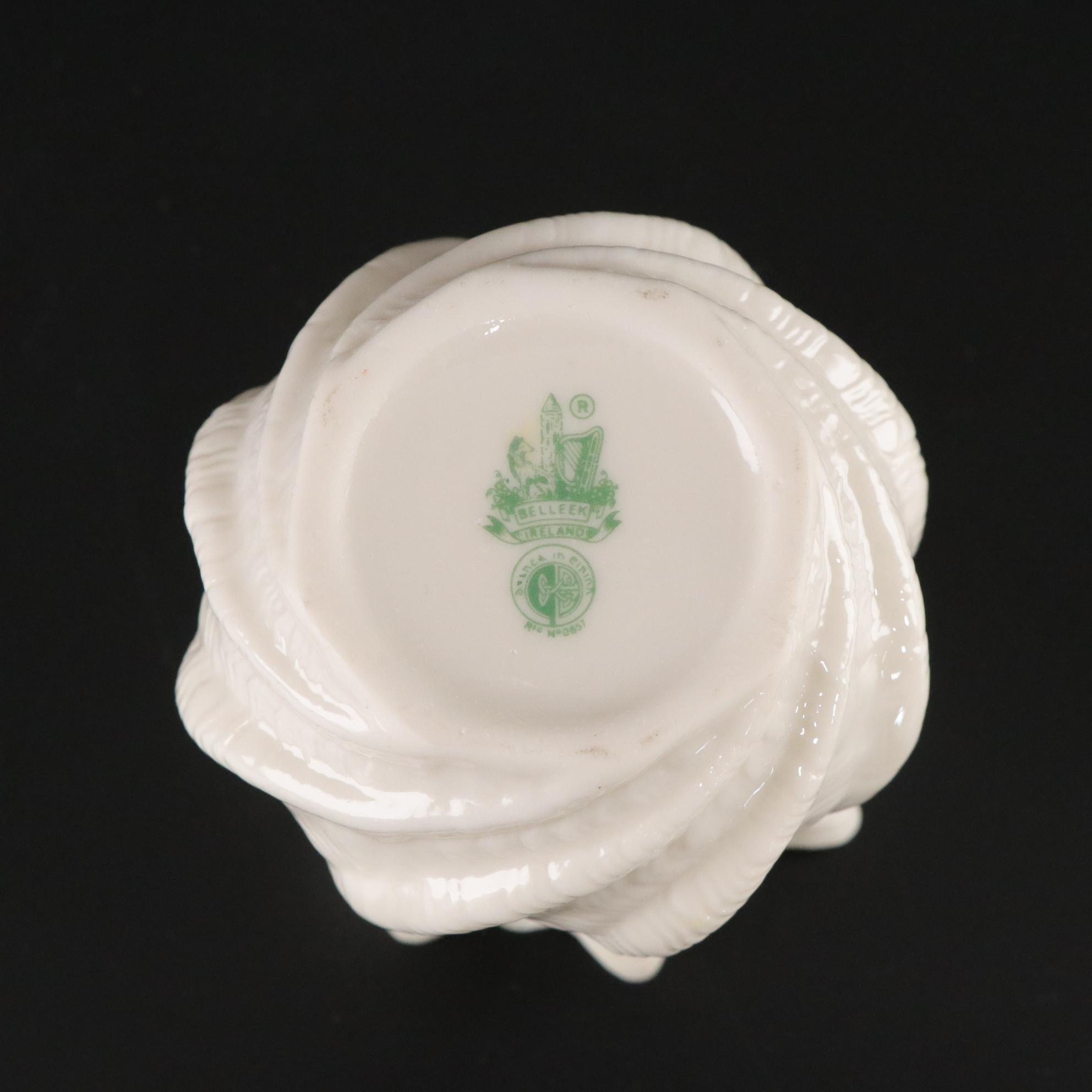 Belleek Porcelain "Neptune" Teacup, Creamer, Sugar, and Toothpick Holder