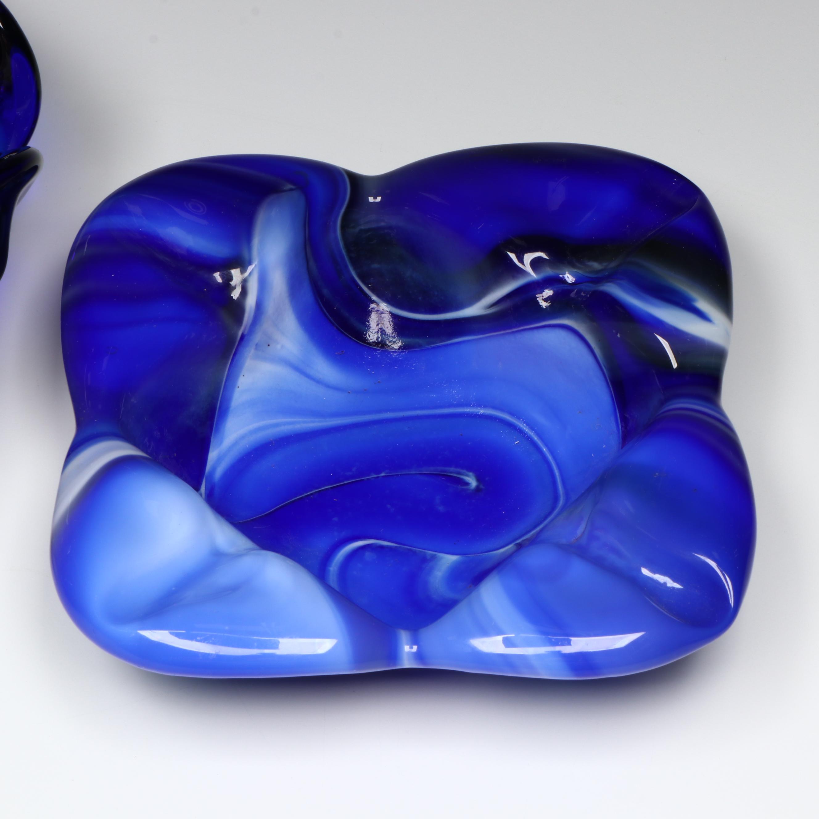 Cobalt Flower Shaped with Other Art Glass Bowls and Ashtray