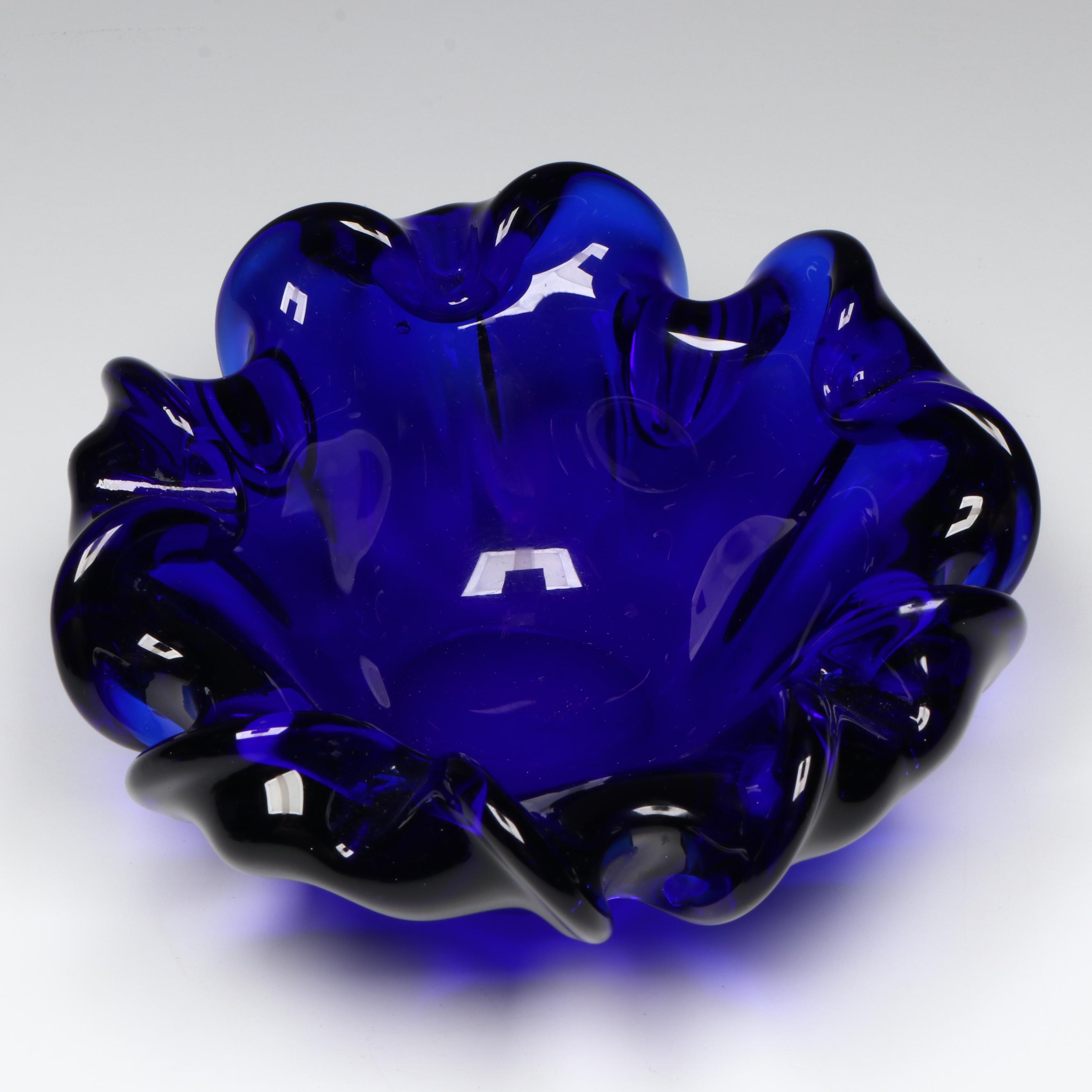 Cobalt Flower Shaped with Other Art Glass Bowls and Ashtray
