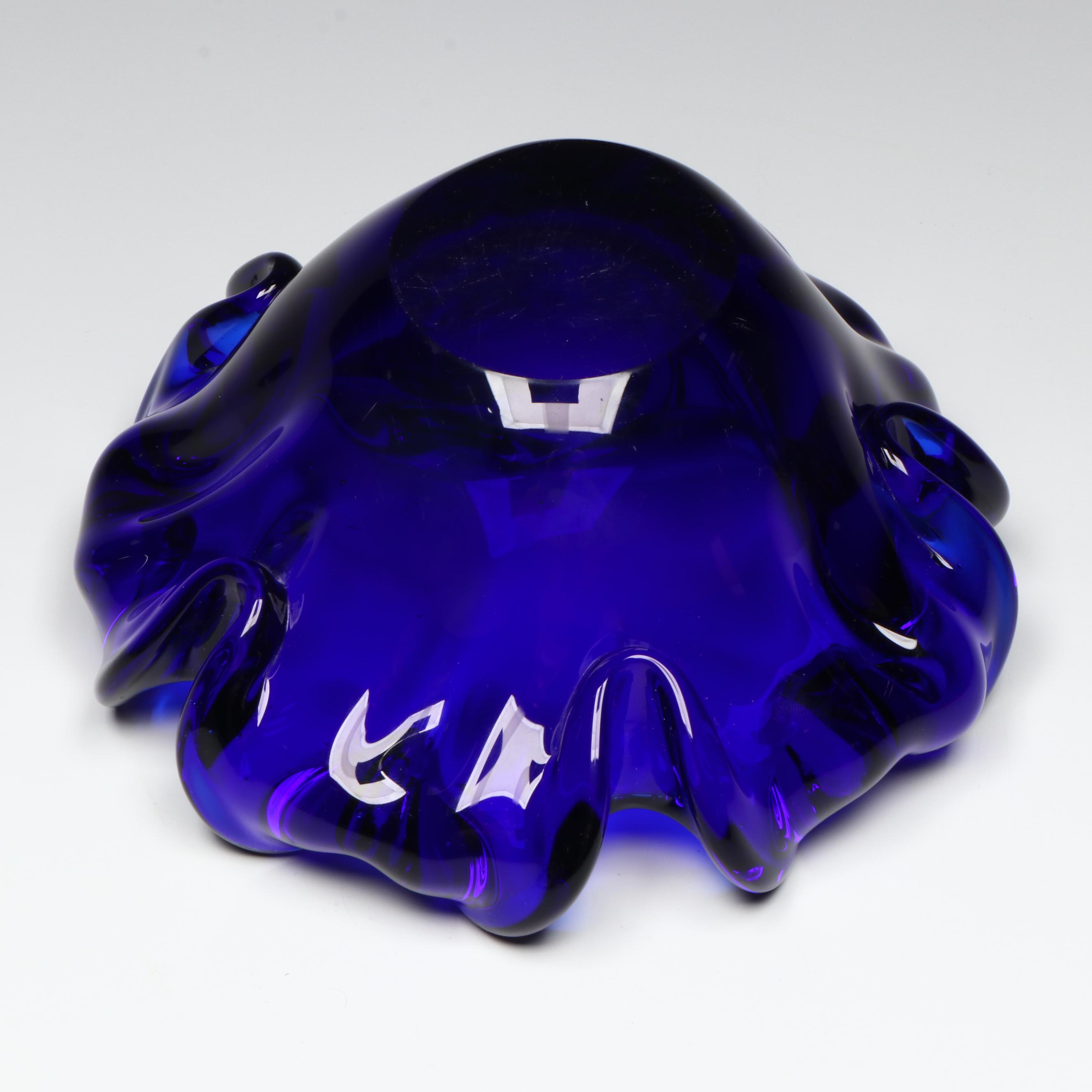 Cobalt Flower Shaped with Other Art Glass Bowls and Ashtray