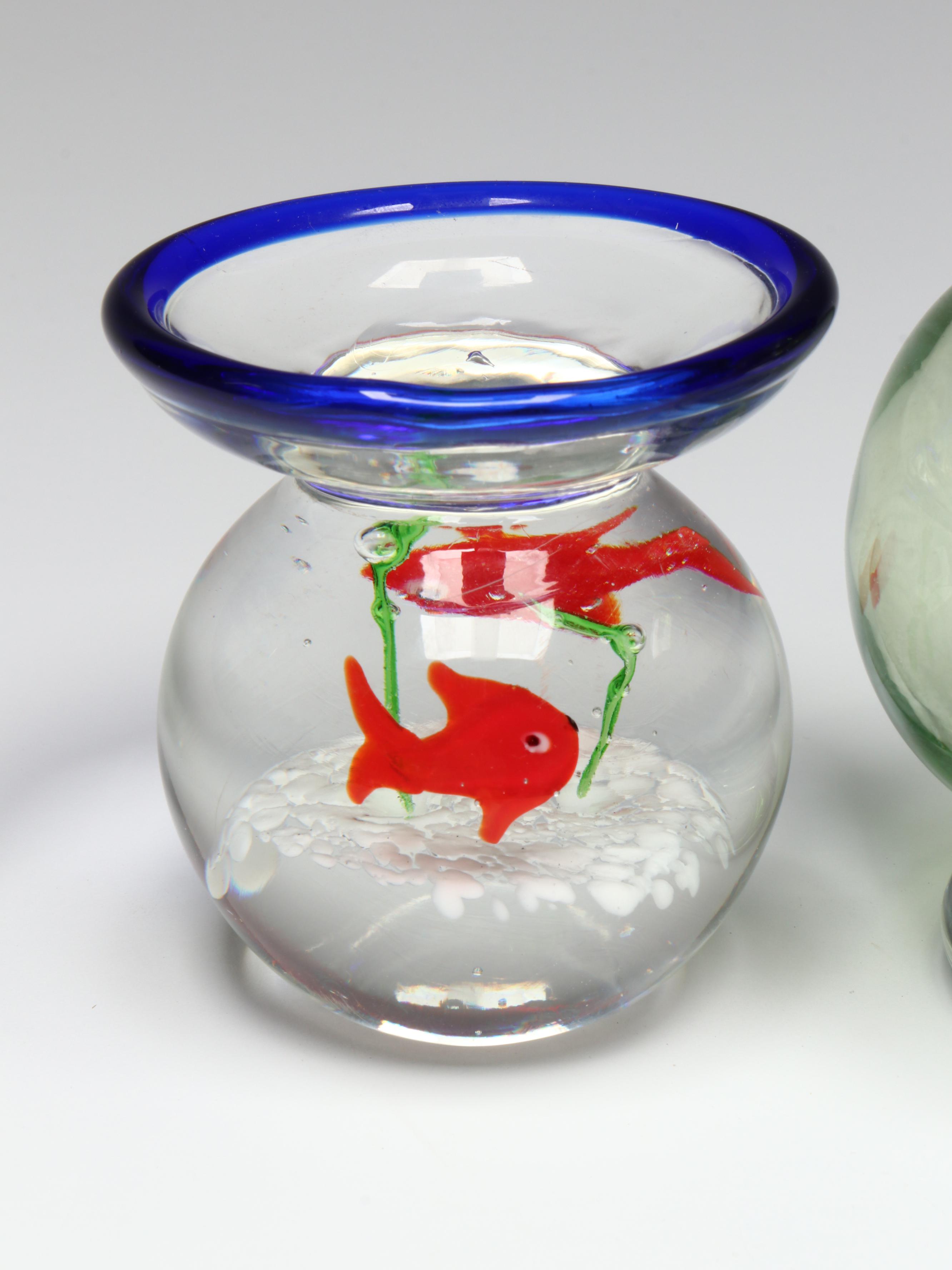 Jay Strongwater "Camellia" Vase with Murano Style Fishbowl Paperweight