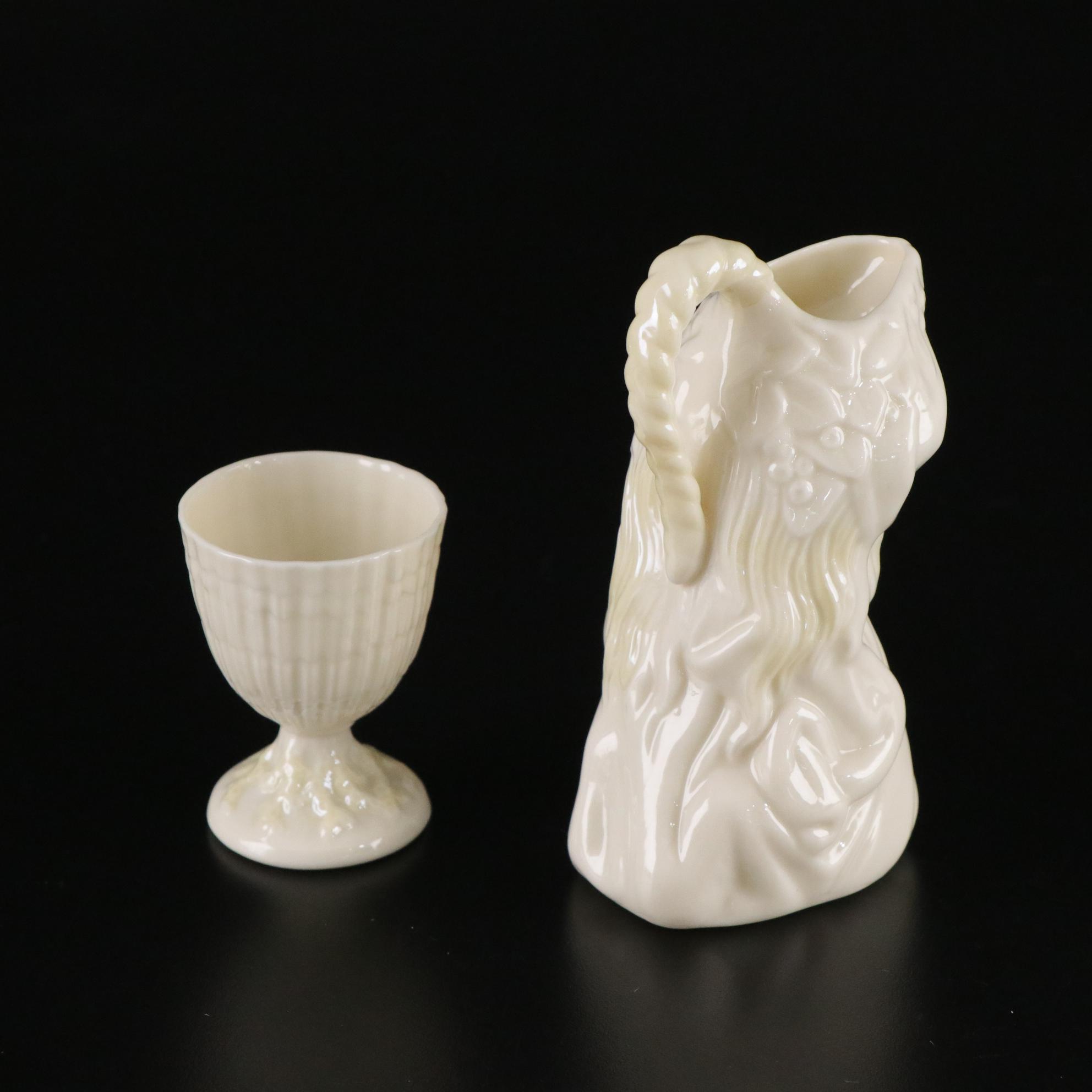 Belleek "Kneeling Girl" Creamer with "Limpet Yellow" and More Porcelain Pieces