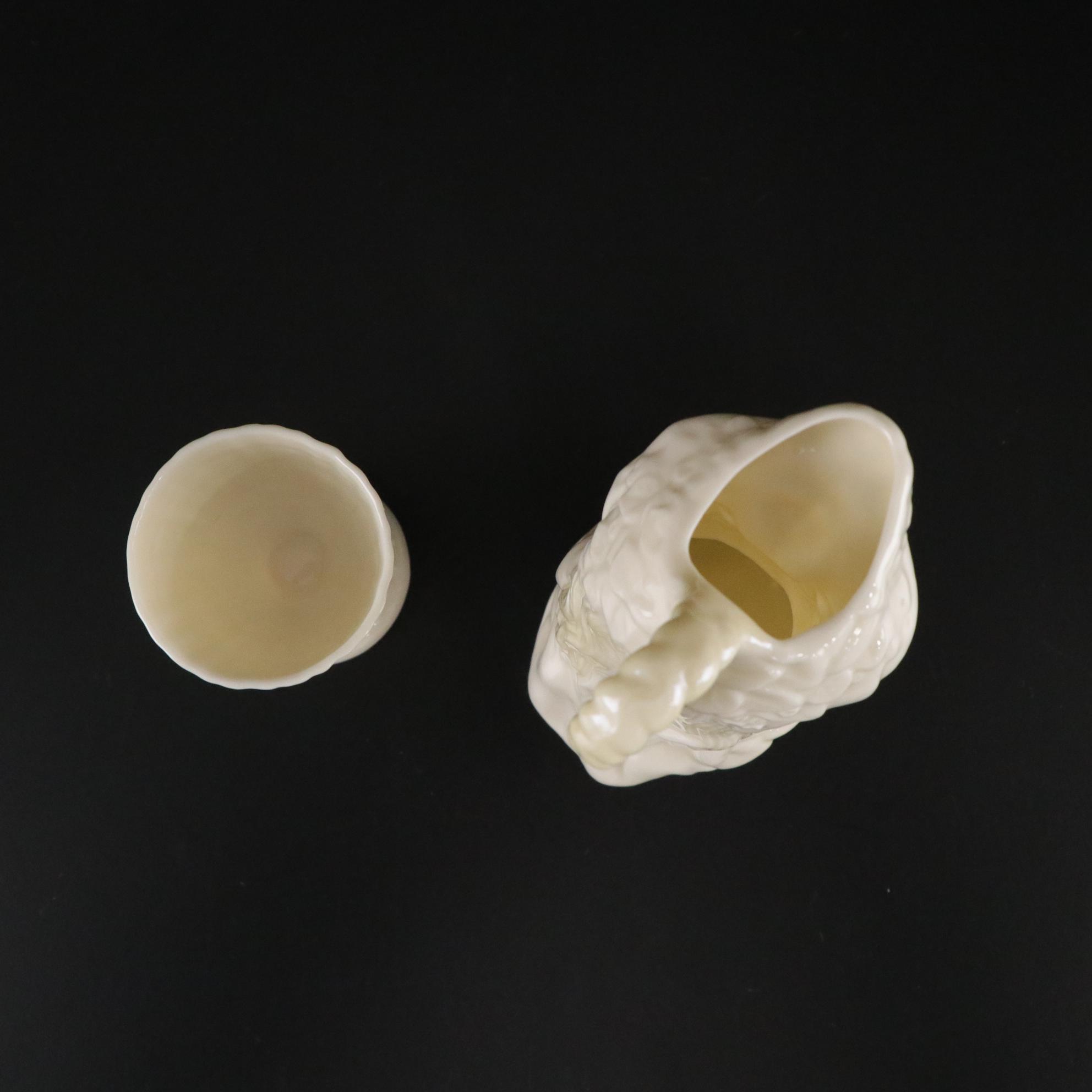 Belleek "Kneeling Girl" Creamer with "Limpet Yellow" and More Porcelain Pieces