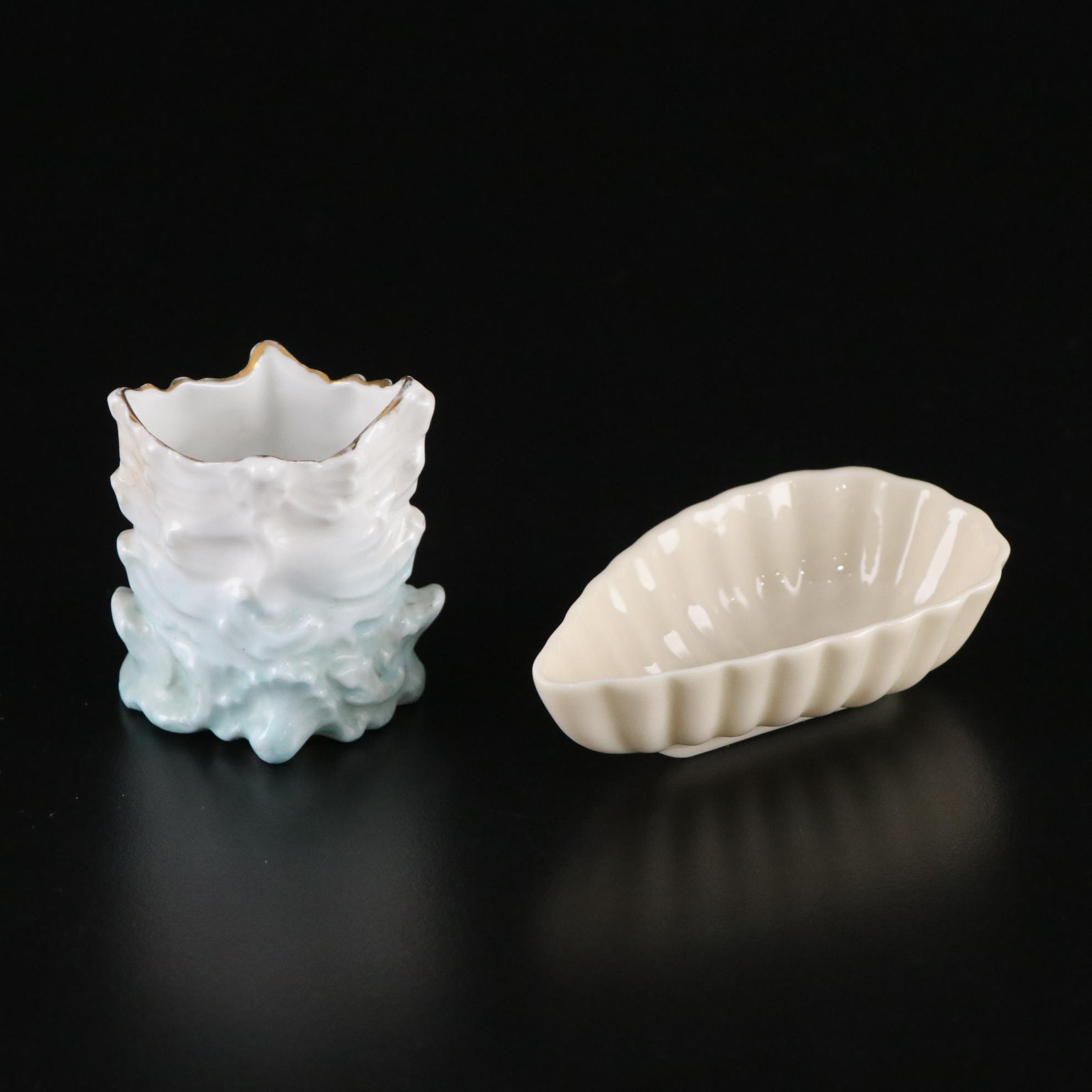 Belleek "Kneeling Girl" Creamer with "Limpet Yellow" and More Porcelain Pieces