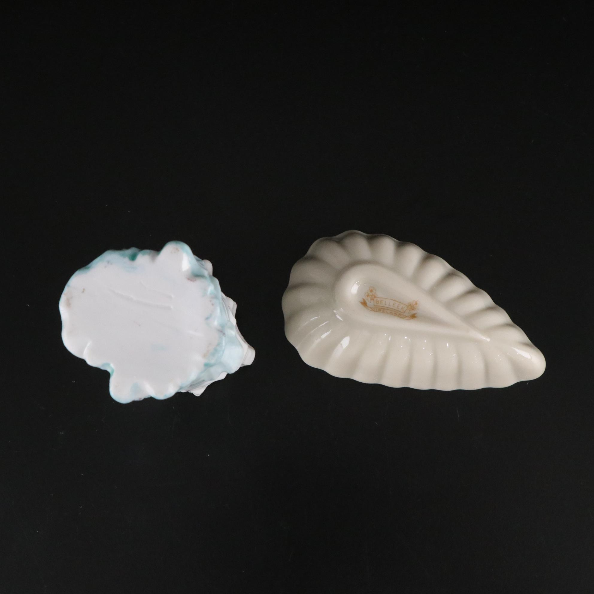 Belleek "Kneeling Girl" Creamer with "Limpet Yellow" and More Porcelain Pieces