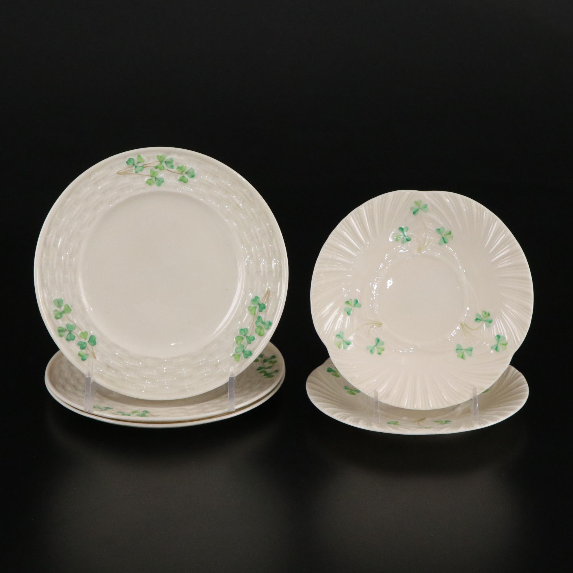 Belleek "Shamrock" Dinnerware and a Vase, Mid to Late 20th Century