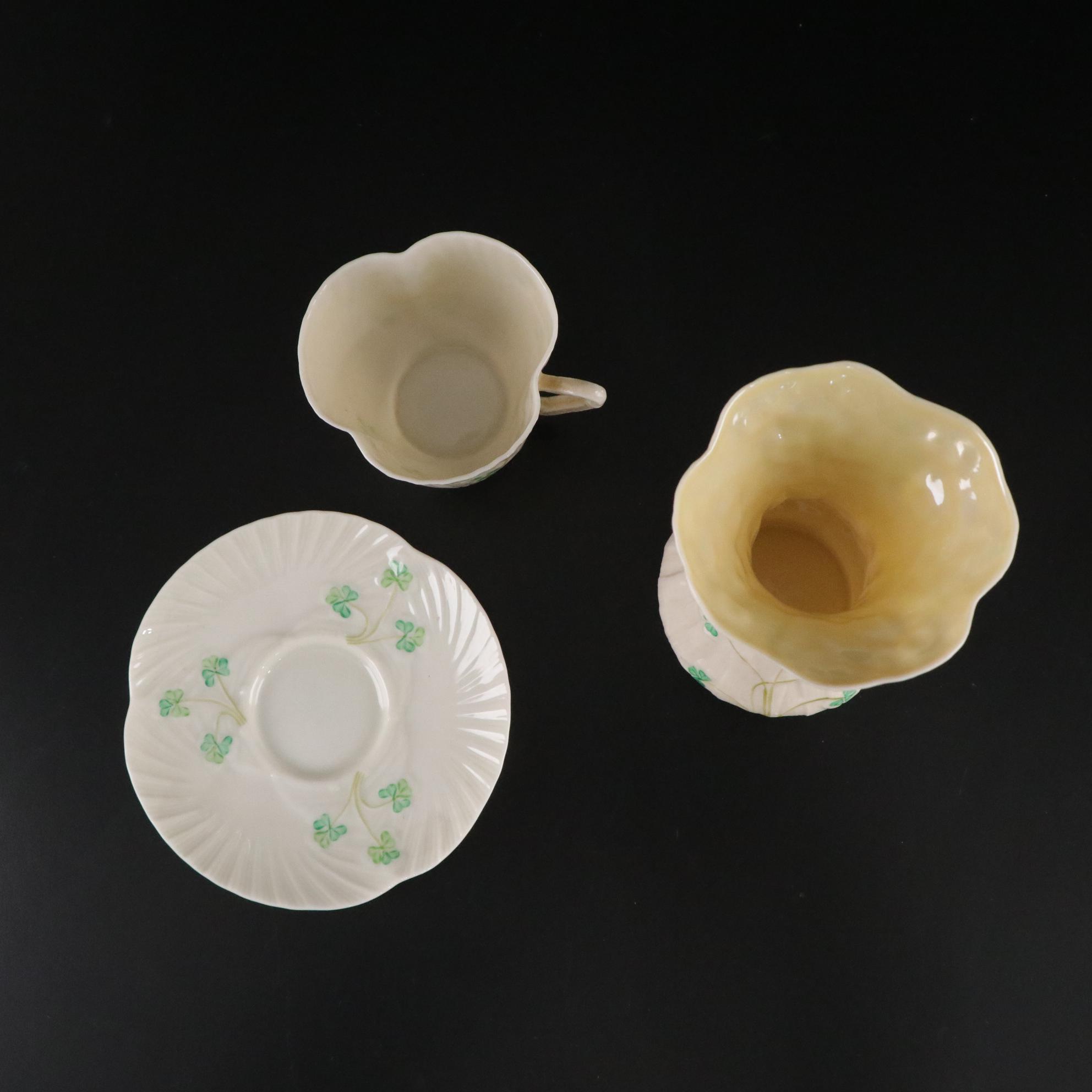 Belleek "Shamrock" Dinnerware and a Vase, Mid to Late 20th Century