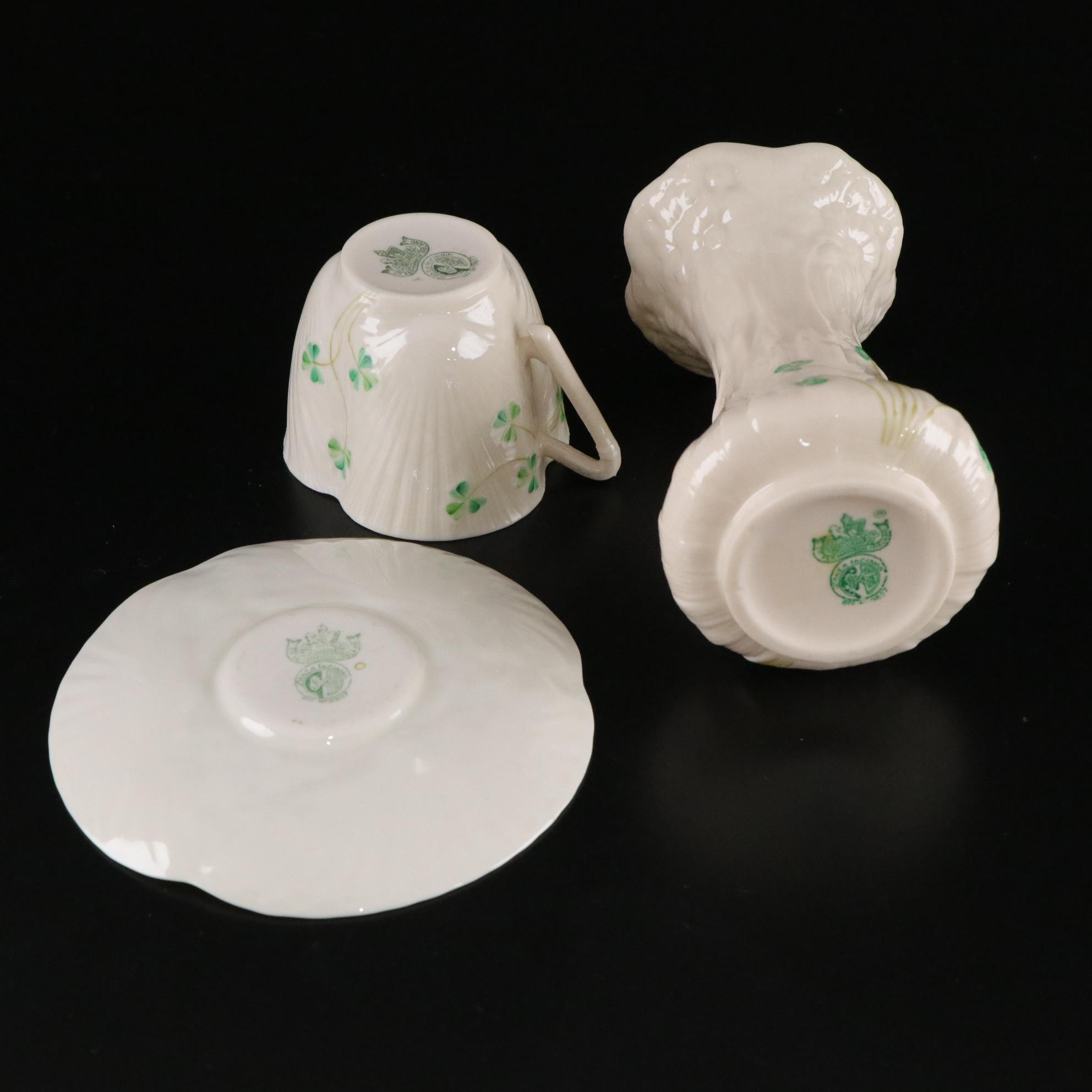 Belleek "Shamrock" Dinnerware and a Vase, Mid to Late 20th Century
