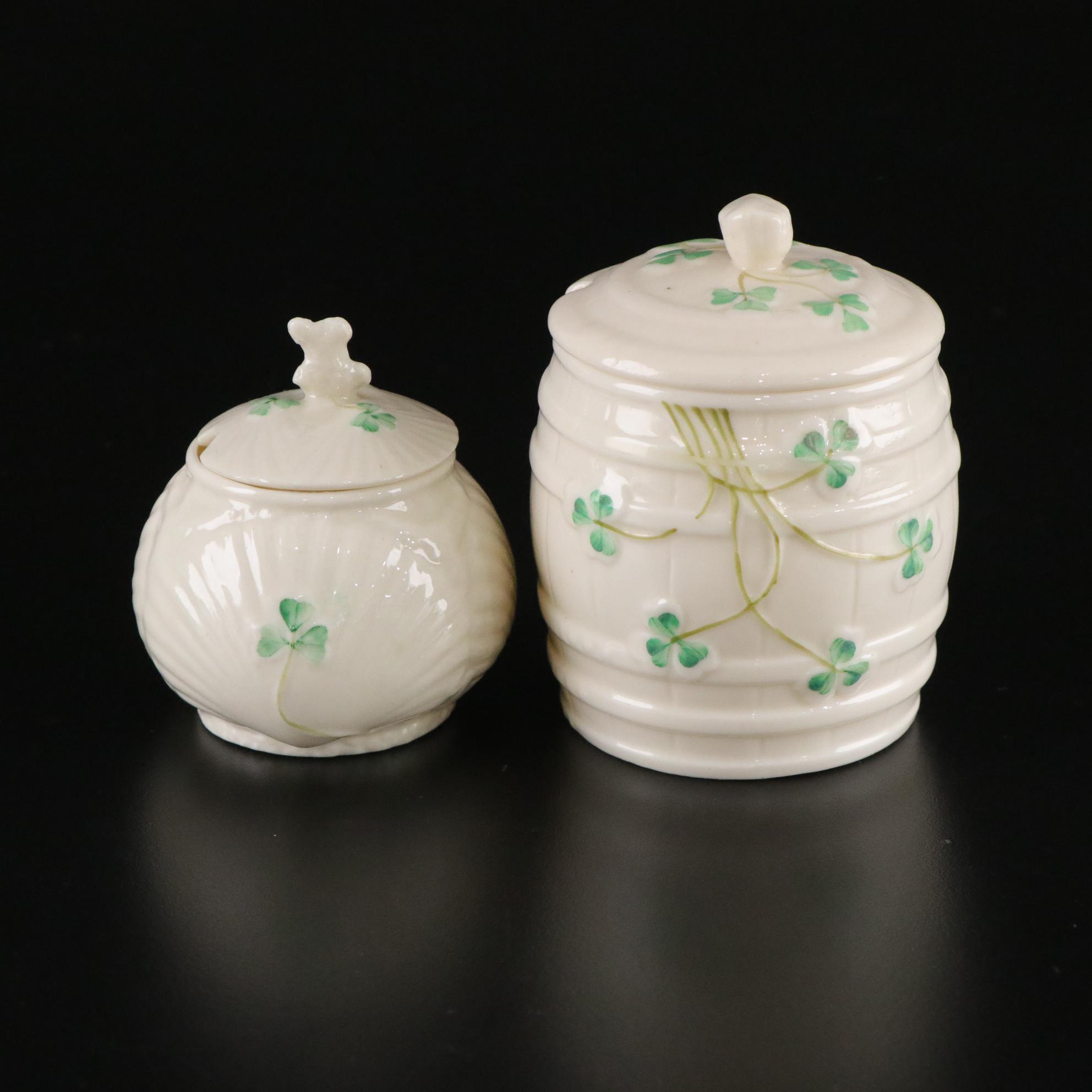 Belleek "Shamrock" Dinnerware and a Vase, Mid to Late 20th Century