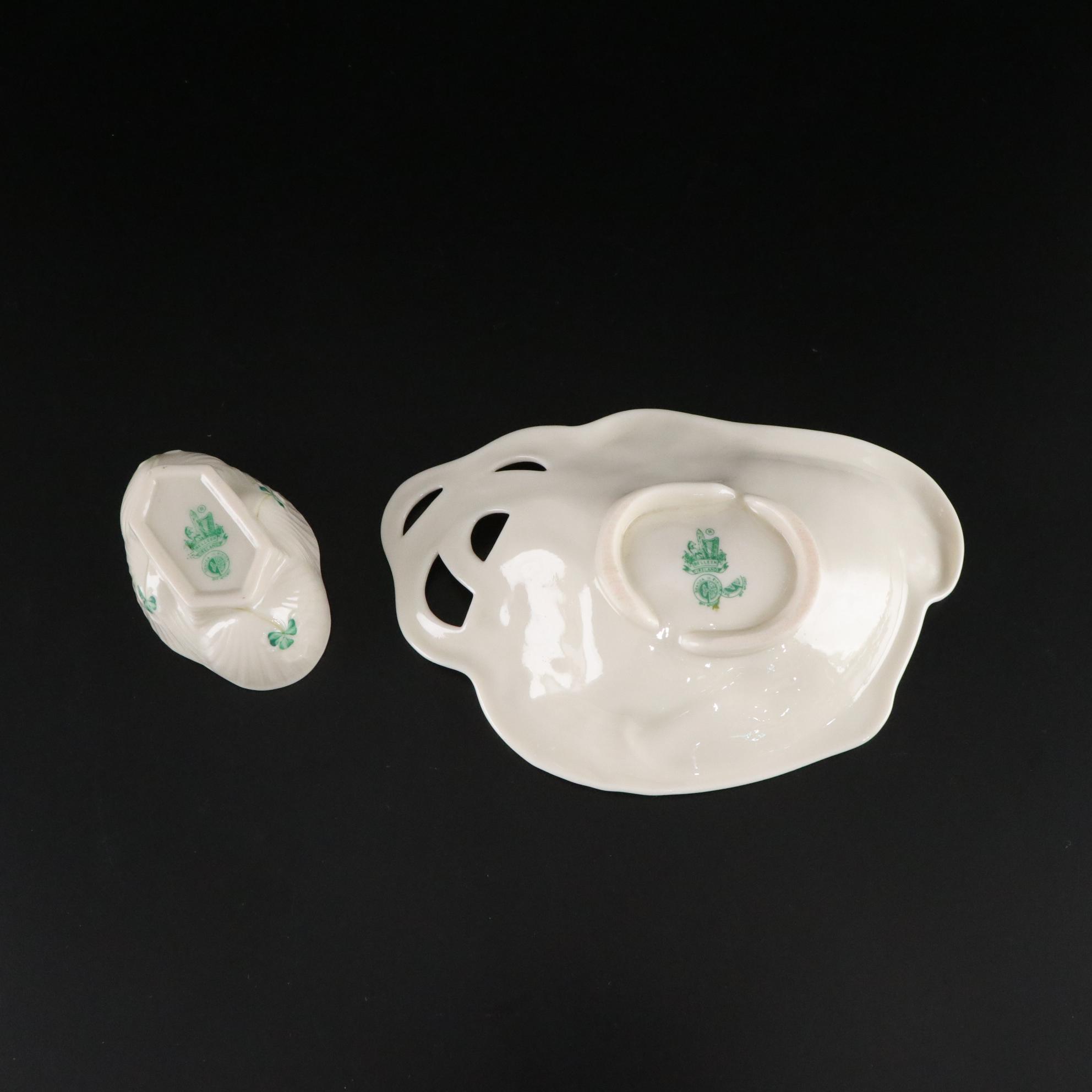 Belleek "Shamrock" Dinnerware and a Vase, Mid to Late 20th Century