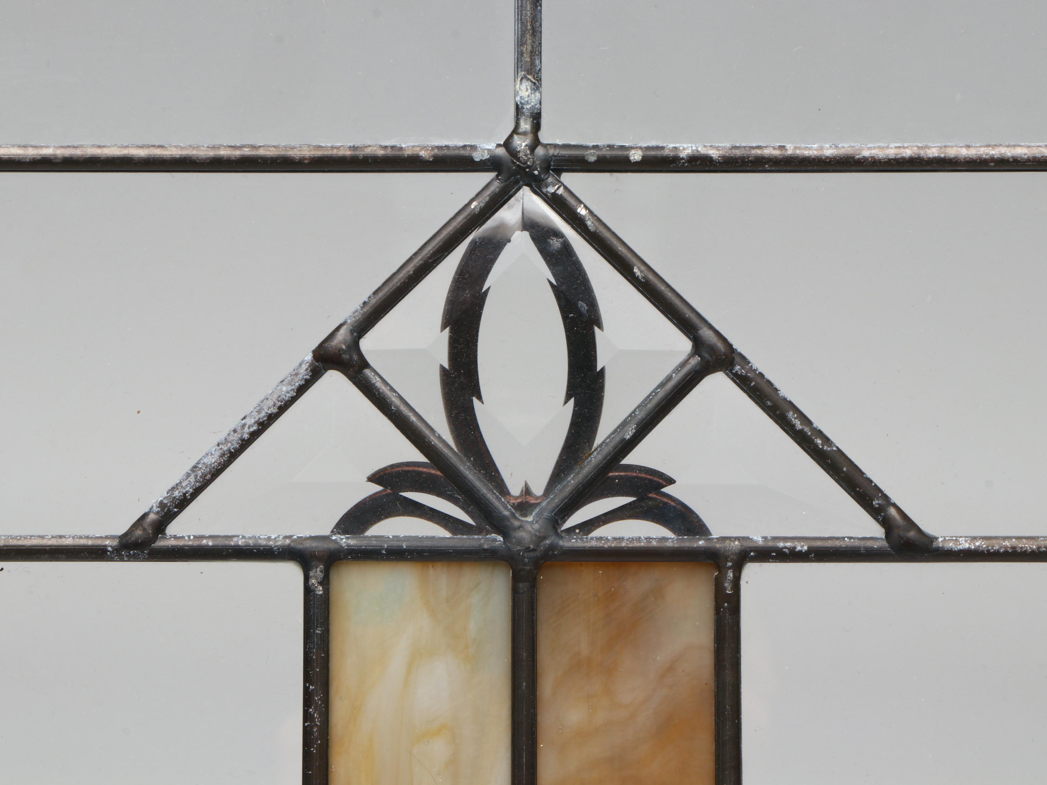 Arts and Crafts Style Stained Glass Panel with Hanging Rings and Display Stand