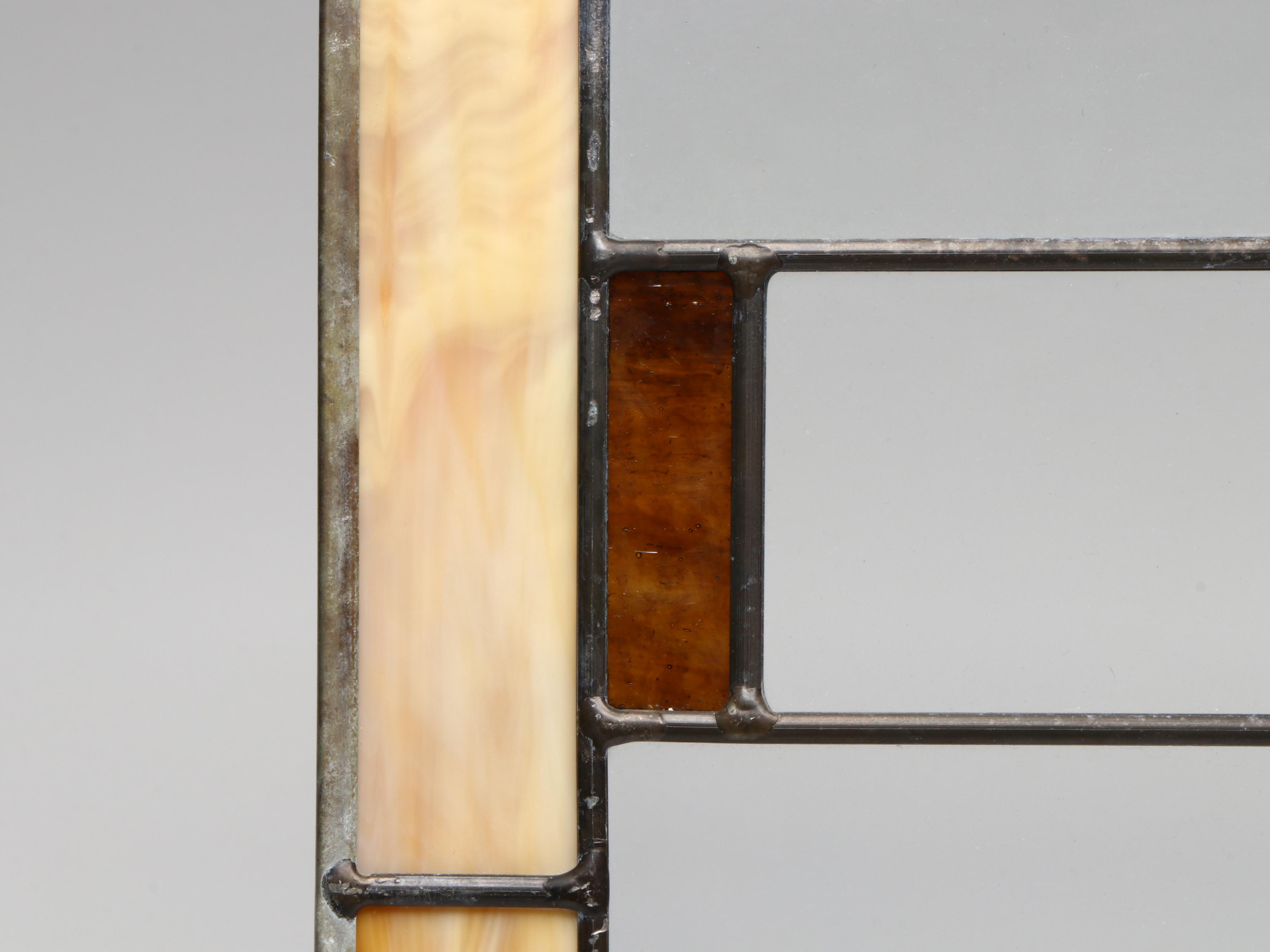 Arts and Crafts Style Stained Glass Panel with Hanging Rings and Display Stand