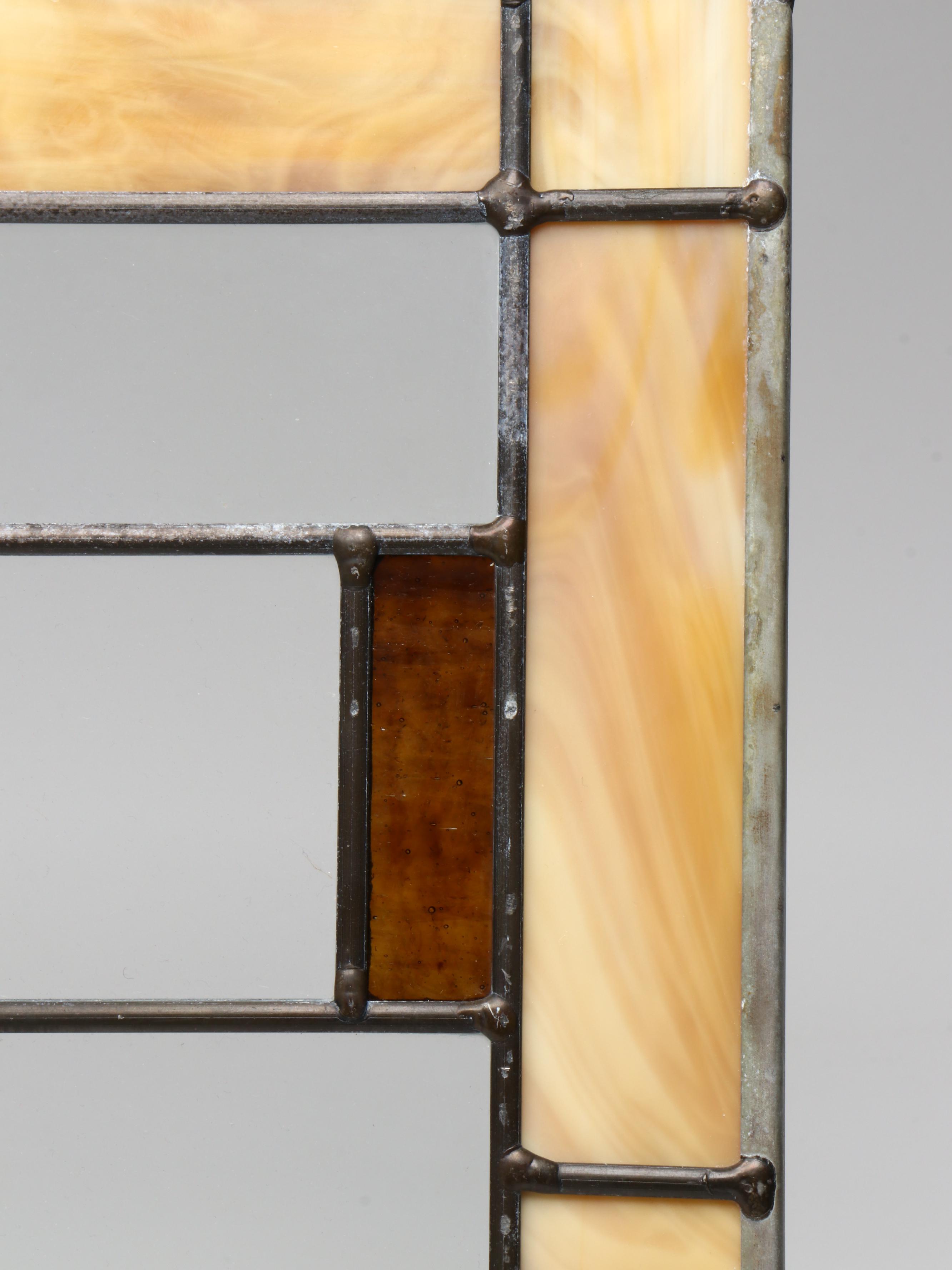 Arts and Crafts Style Stained Glass Panel with Hanging Rings and Display Stand