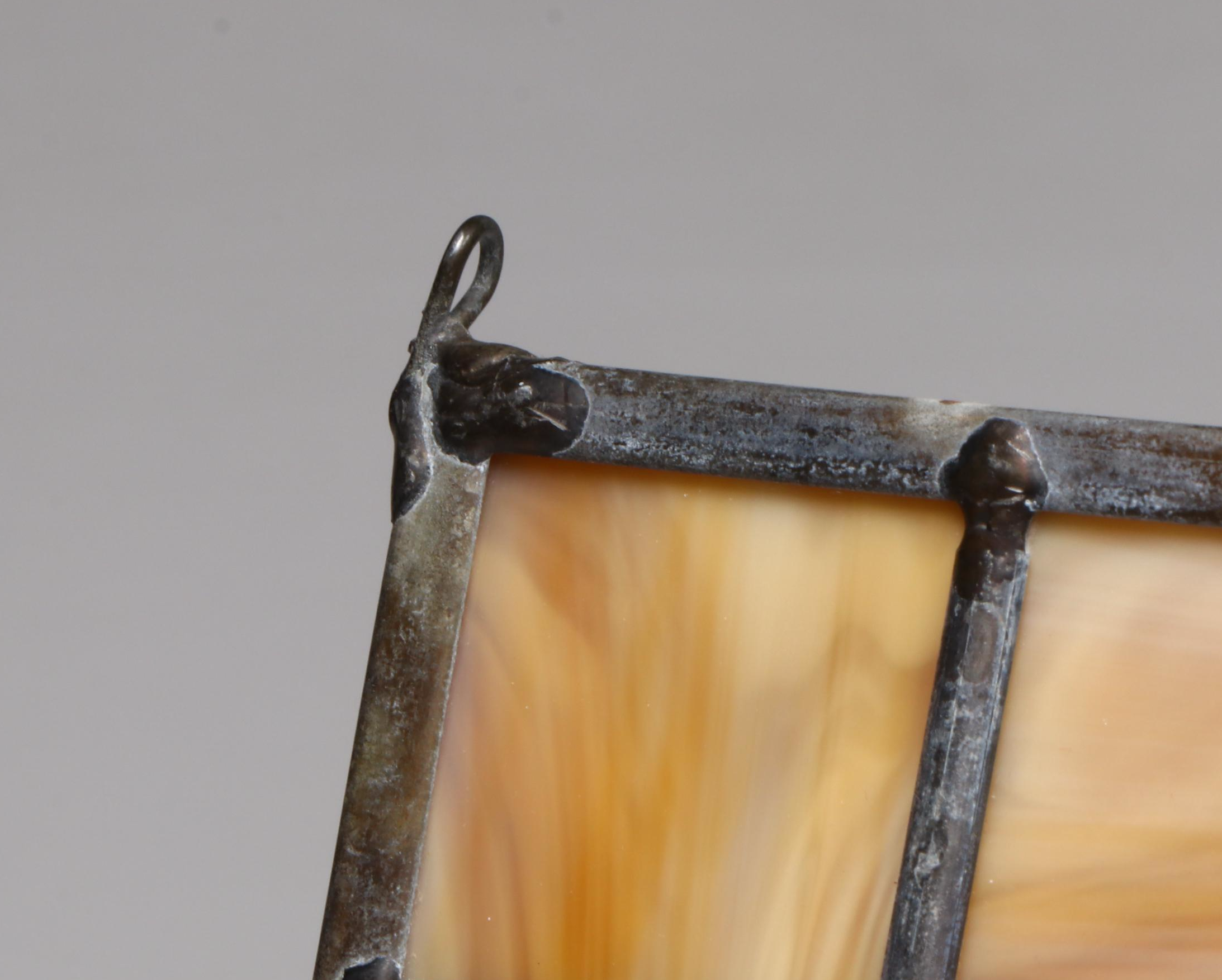 Arts and Crafts Style Stained Glass Panel with Hanging Rings and Display Stand