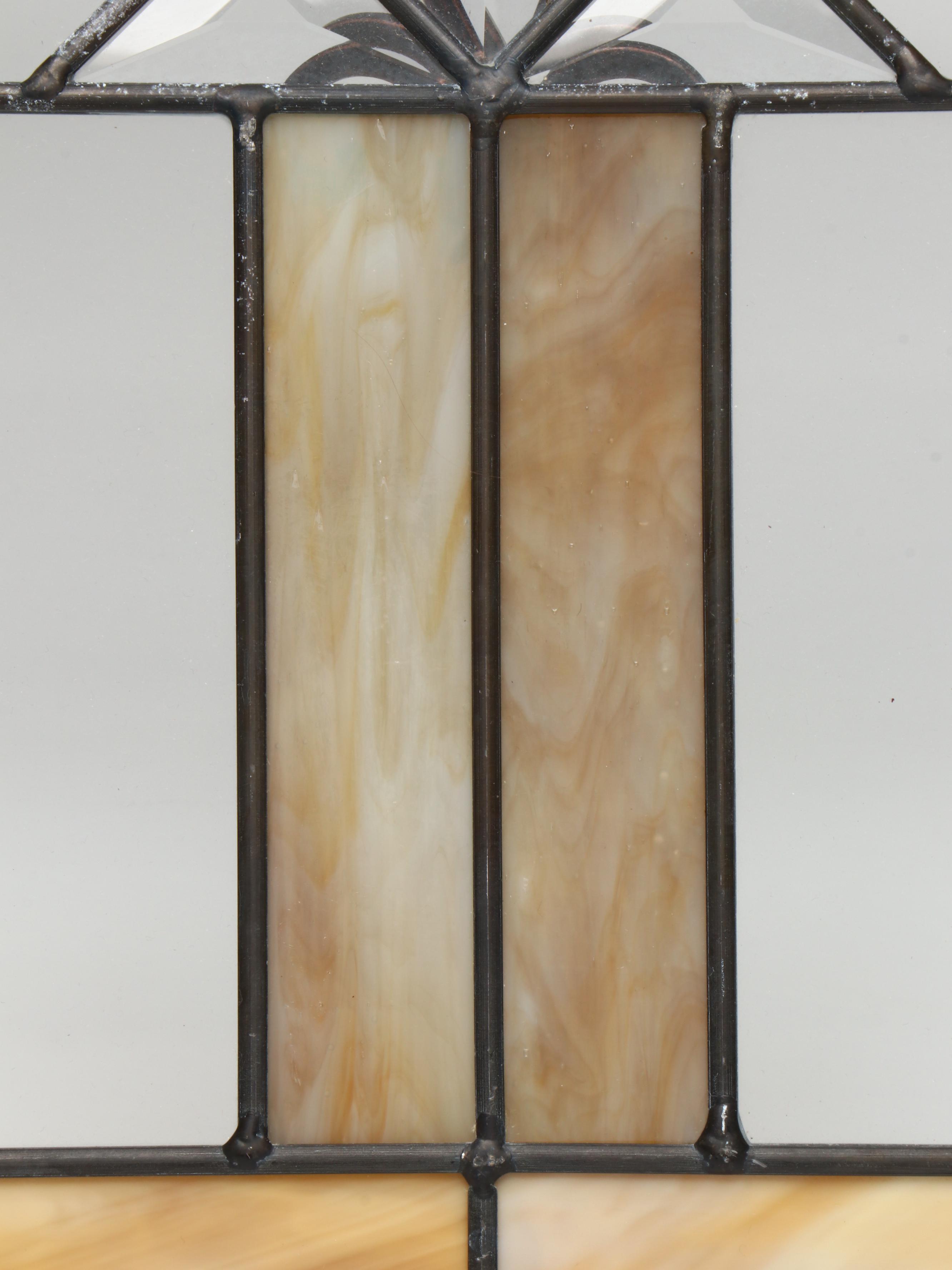 Arts and Crafts Style Stained Glass Panel with Hanging Rings and Display Stand