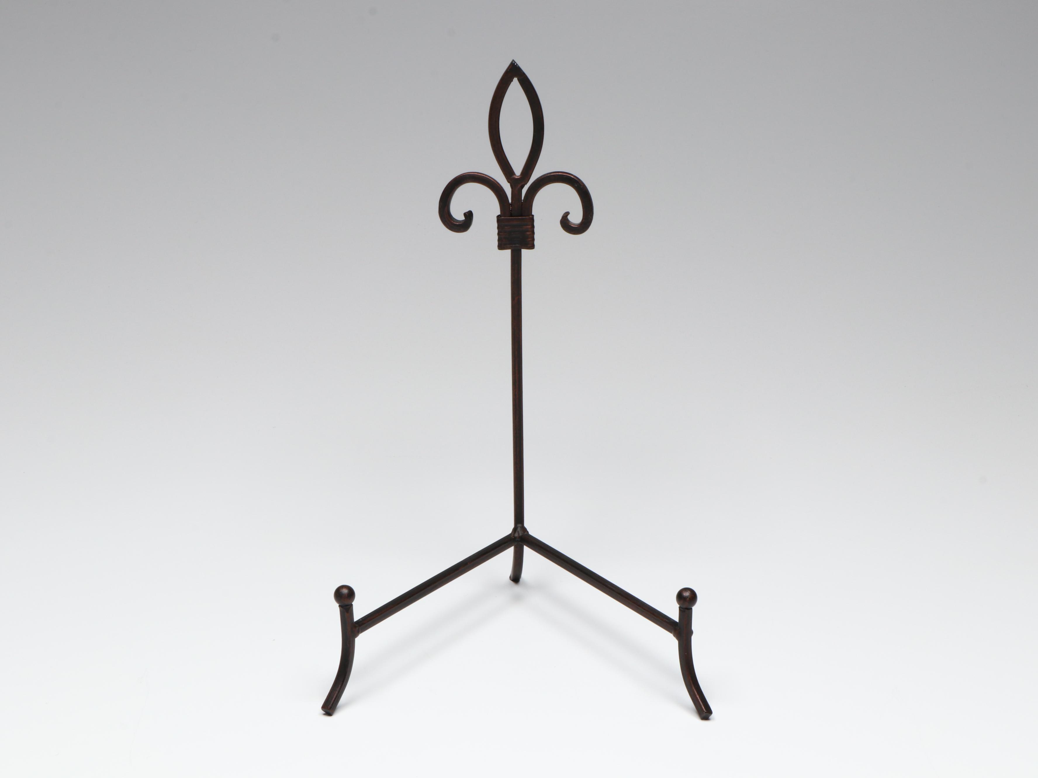 Arts and Crafts Style Stained Glass Panel with Hanging Rings and Display Stand