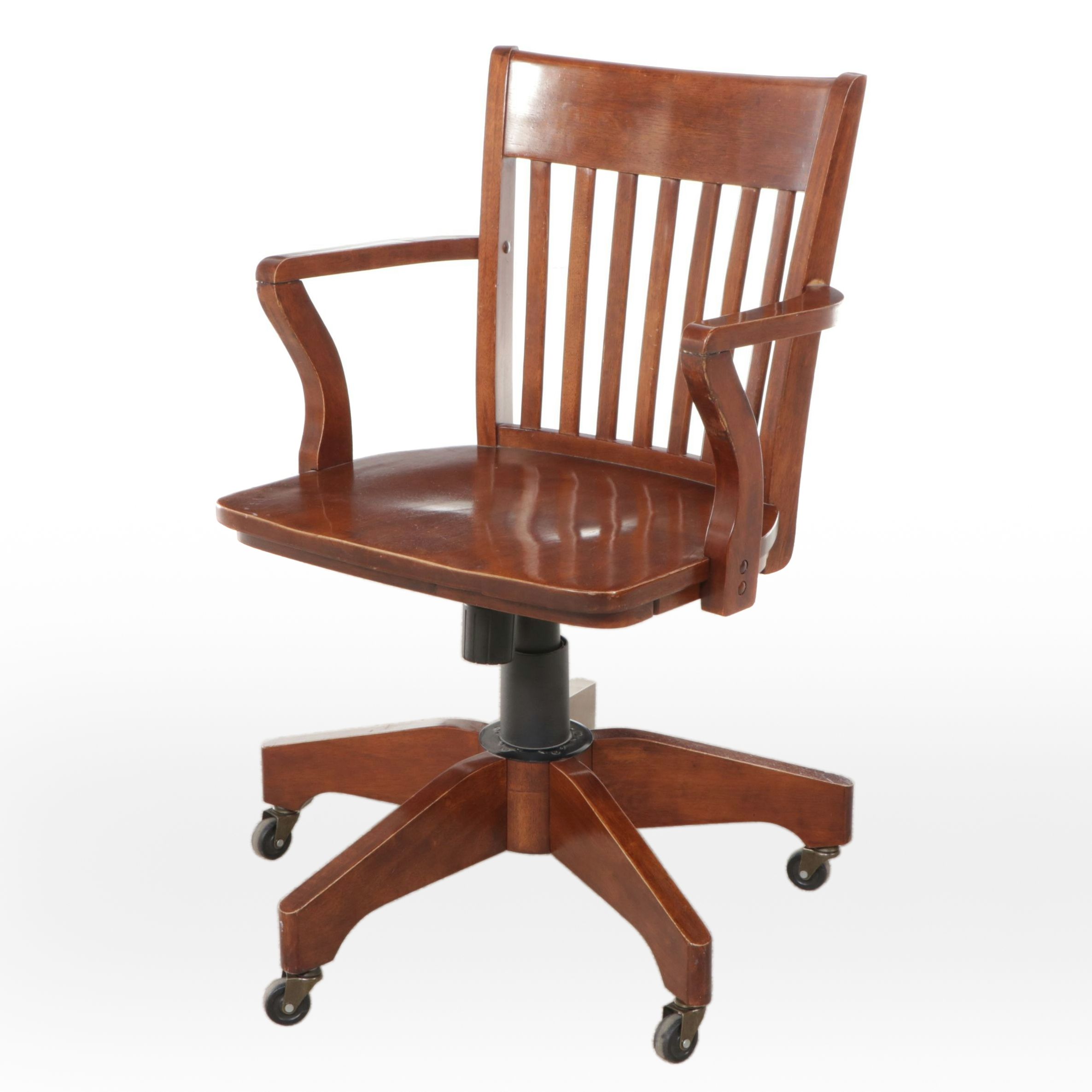 Walnut Swivel Banker's Chair