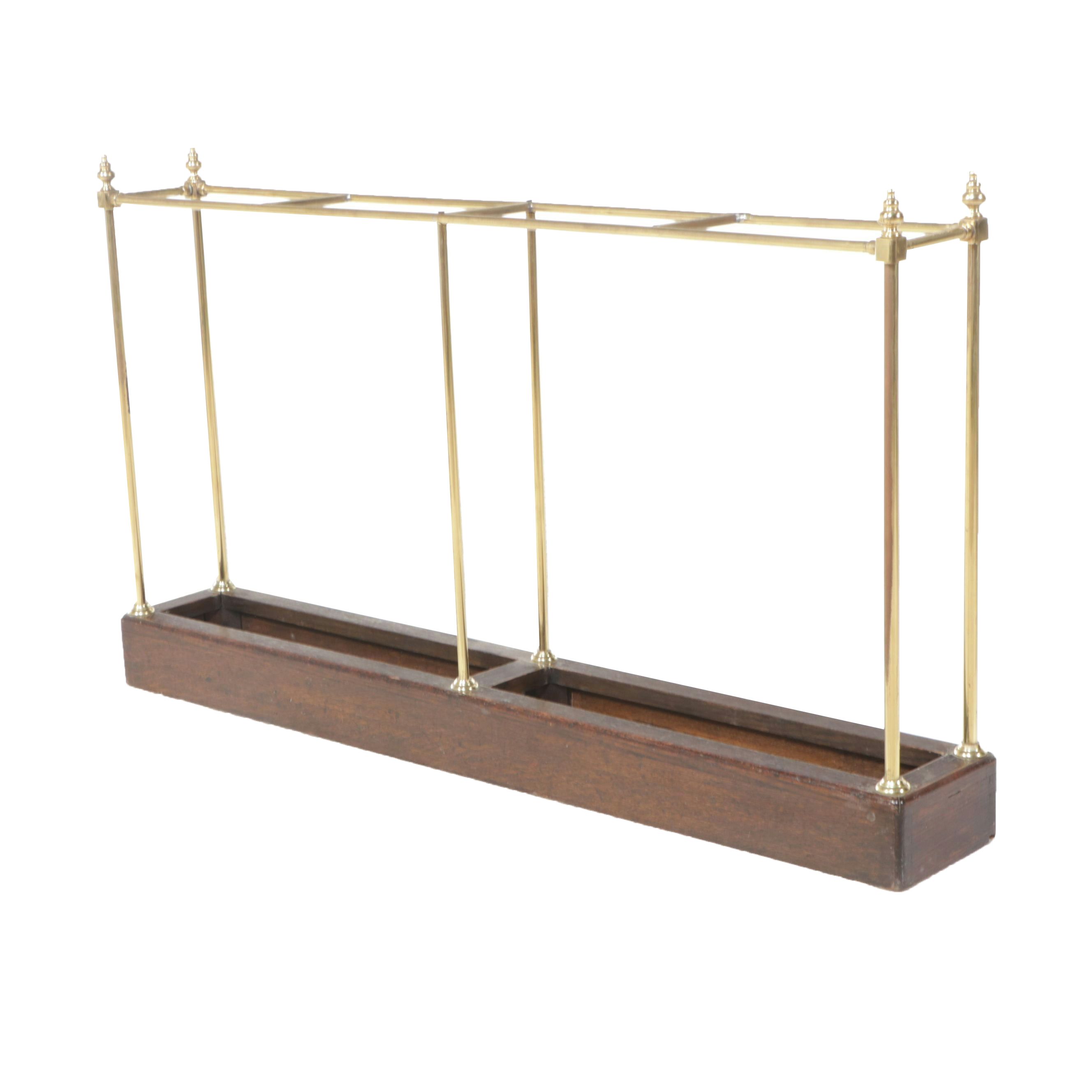 Edwardian Style Brass and Wood Cane and Umbrella Stand, Early 20th Century