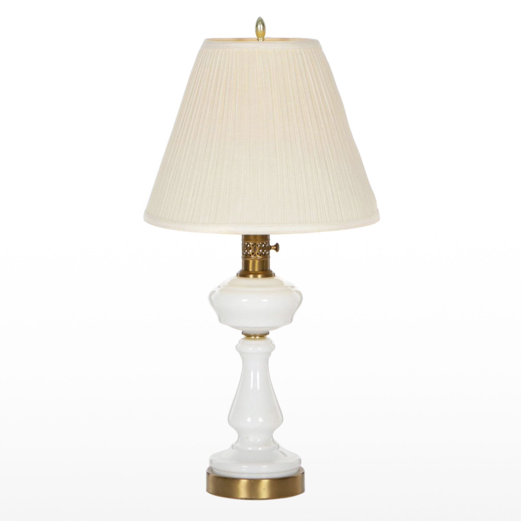 Milk Glass and Brass Table Lamp, Mid to Late 20th Century