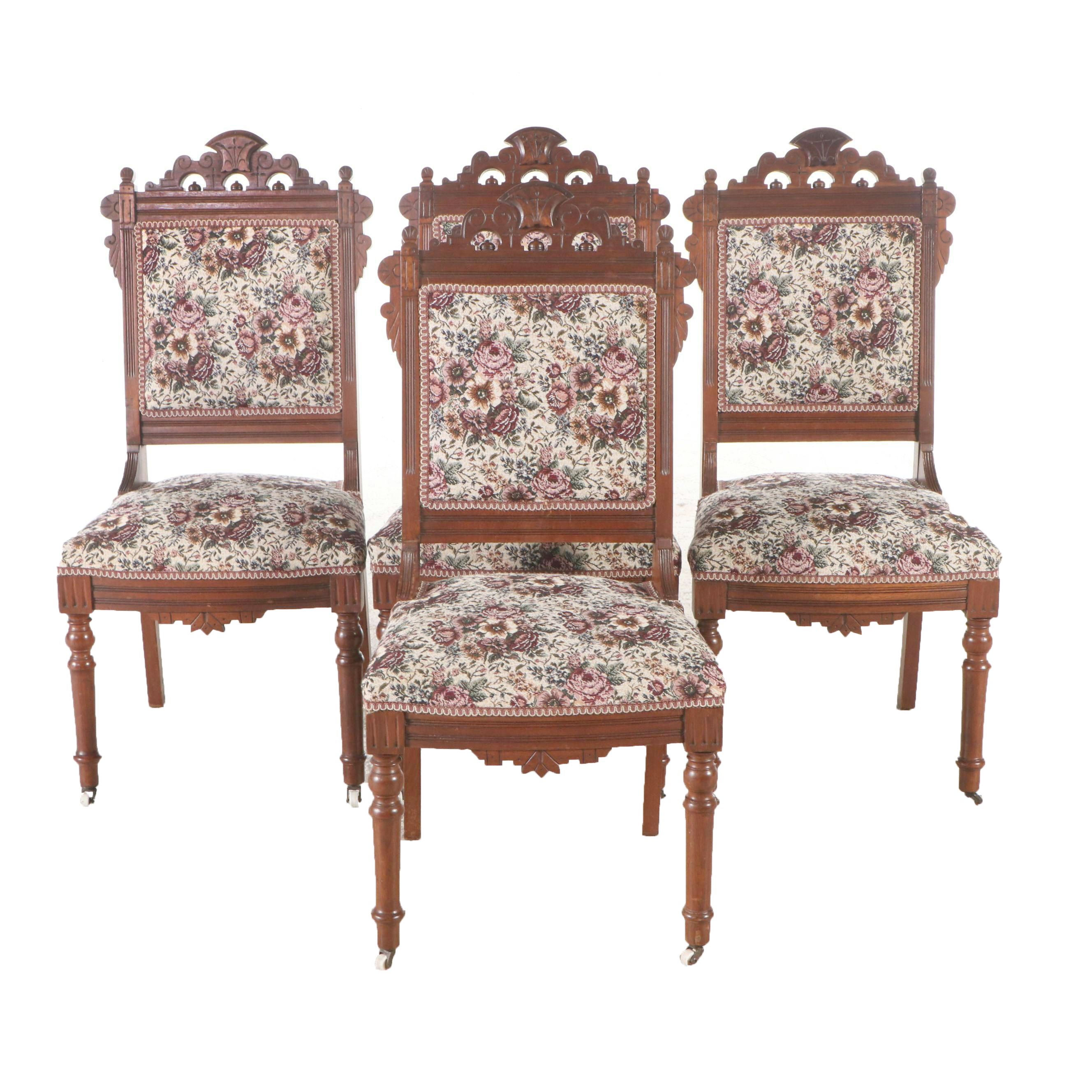 Set of Four Victorian Carved Mahogany Side Chairs
