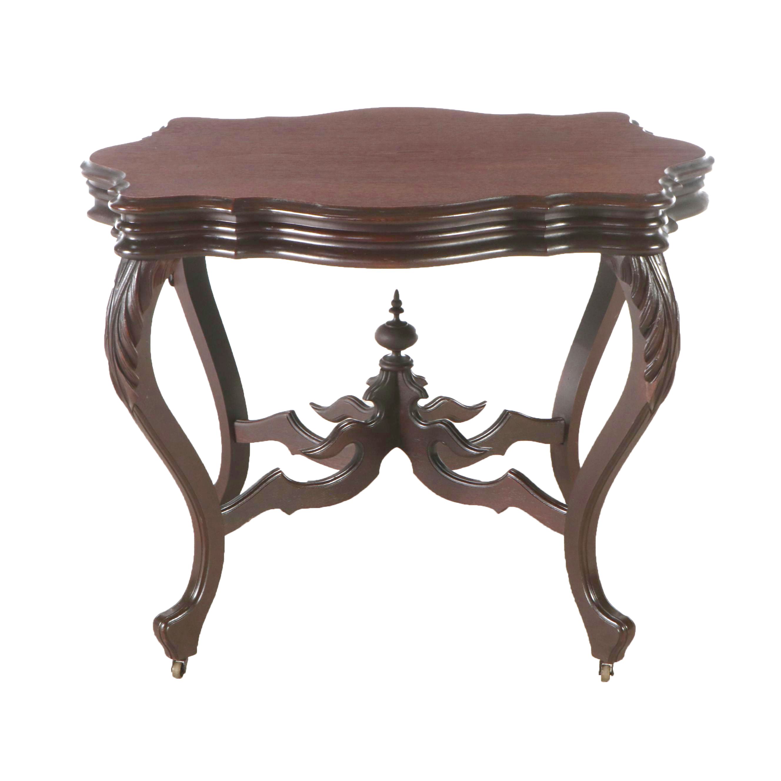 Victorian Style Mahogany Finish Carved Wood Center Hall Table