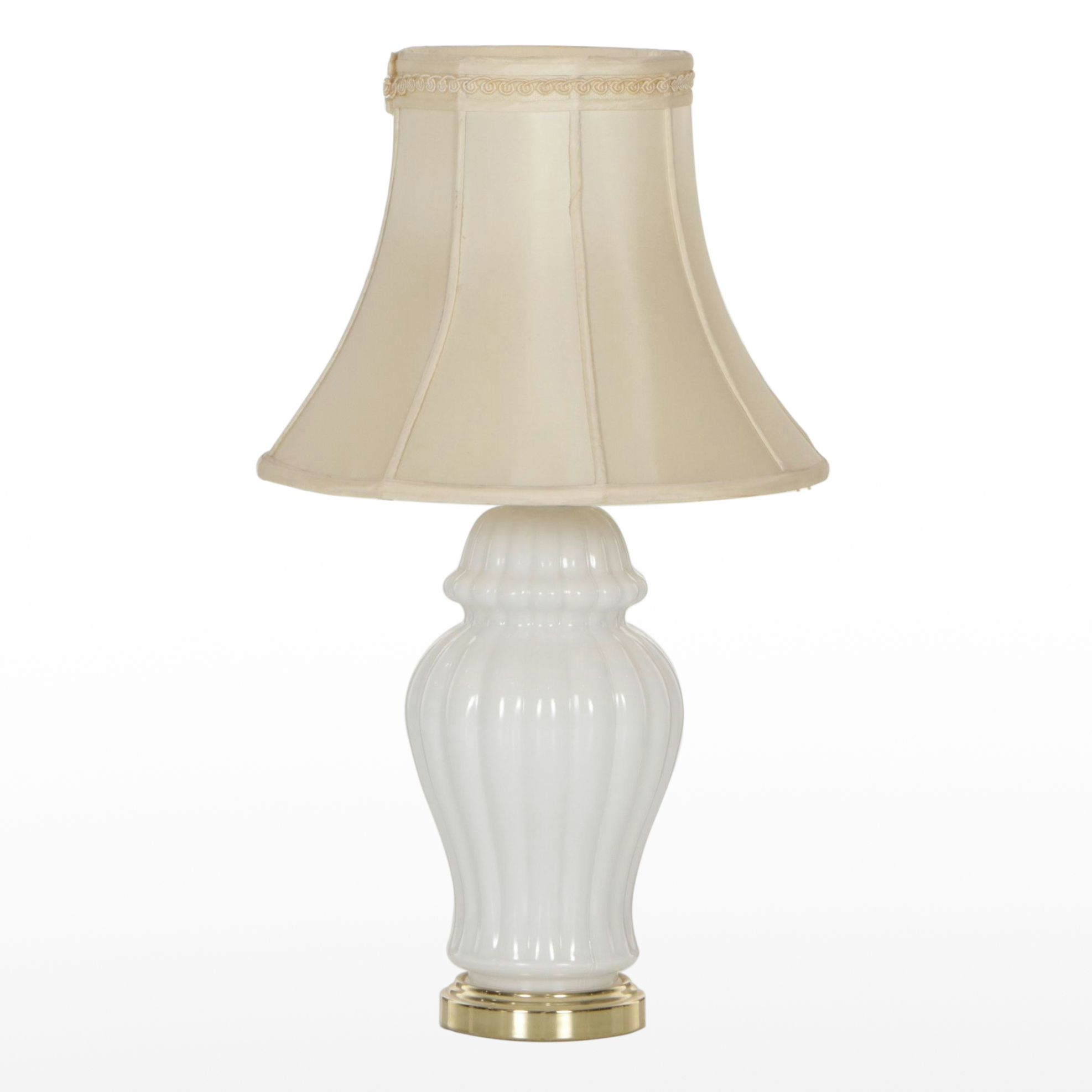 Dynasty Classics White Urn-Shaped Glass Table Lamp with Silk Shade