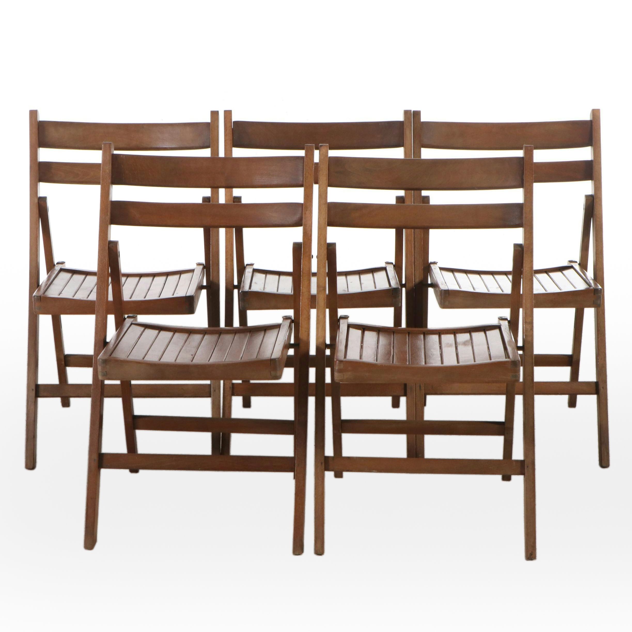 Set of Five Wooden Folding Chairs