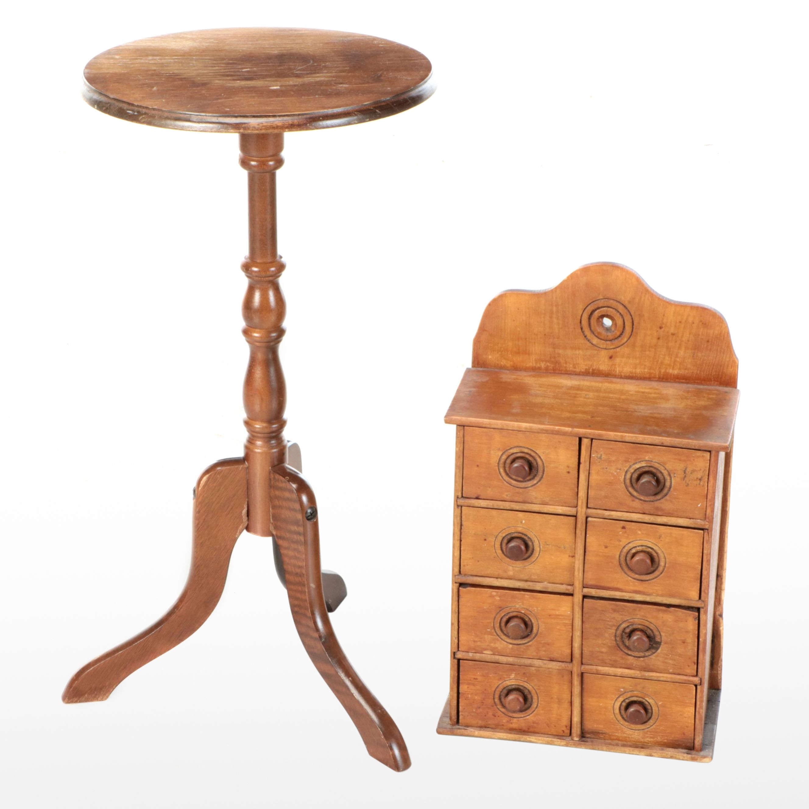 Queen Anne Style Wood Side Table With Wooden Apothecary Cabinet