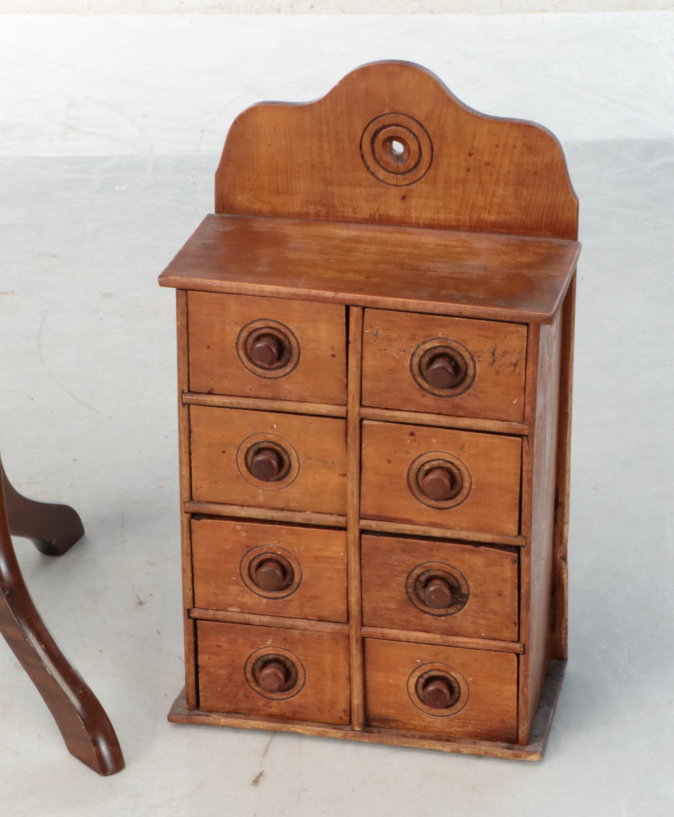 Queen Anne Style Wood Side Table With Wooden Apothecary Cabinet