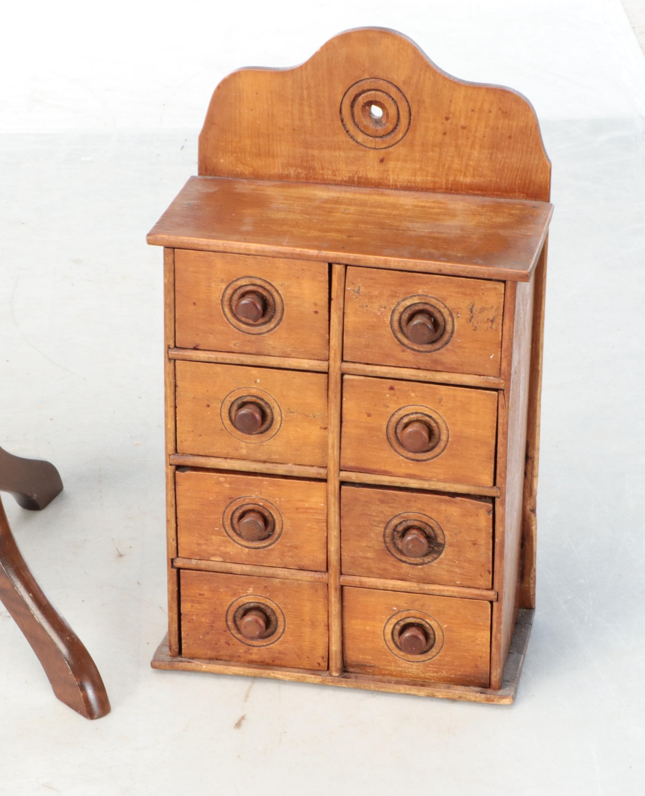 Queen Anne Style Wood Side Table With Wooden Apothecary Cabinet